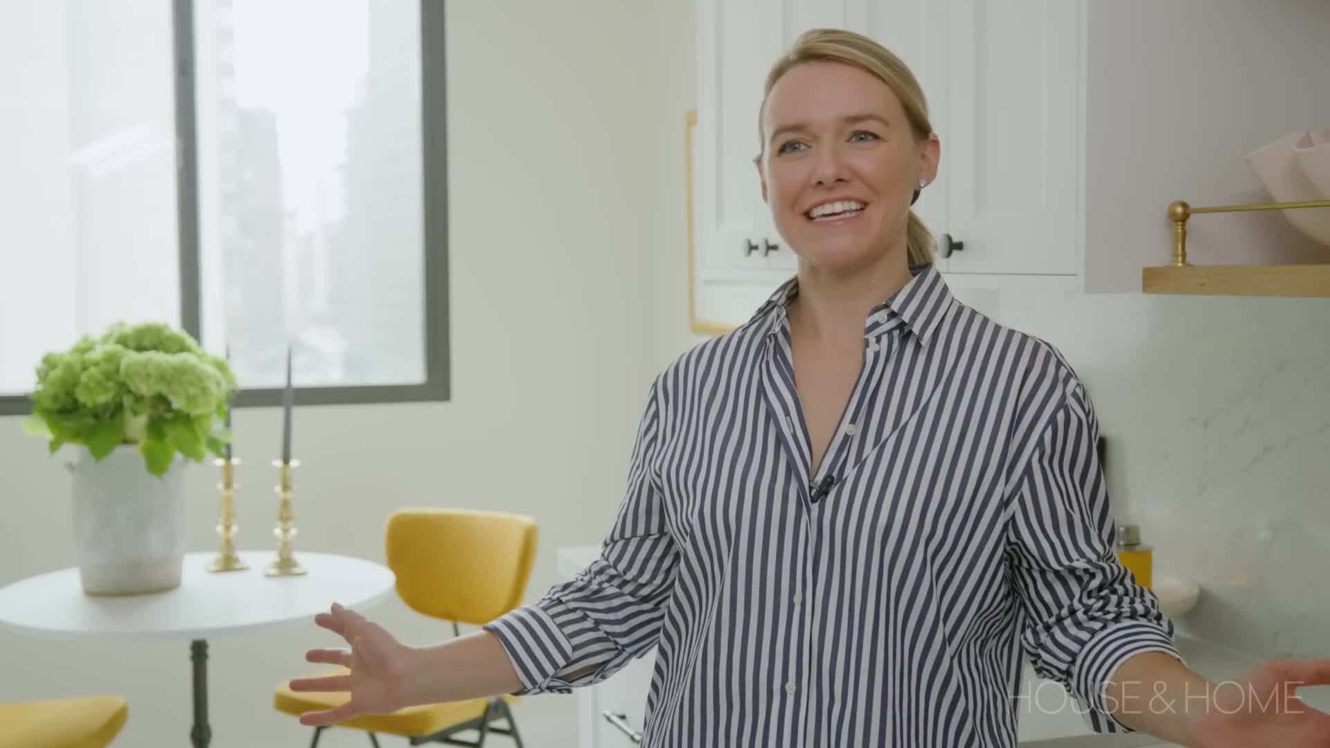 Before and after images of a galley kitchen transformation