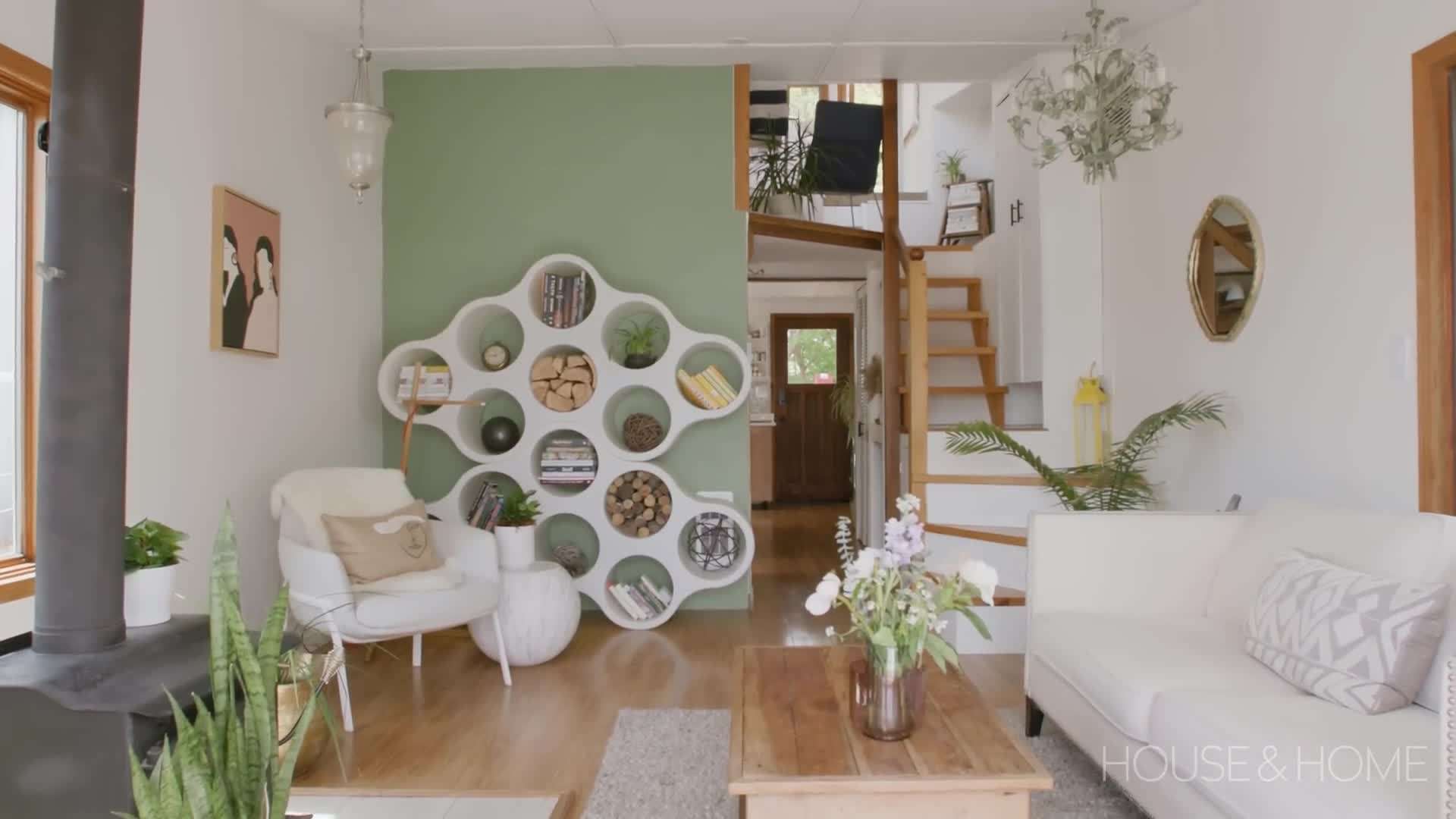 A cozy and inviting living room on a small houseboat