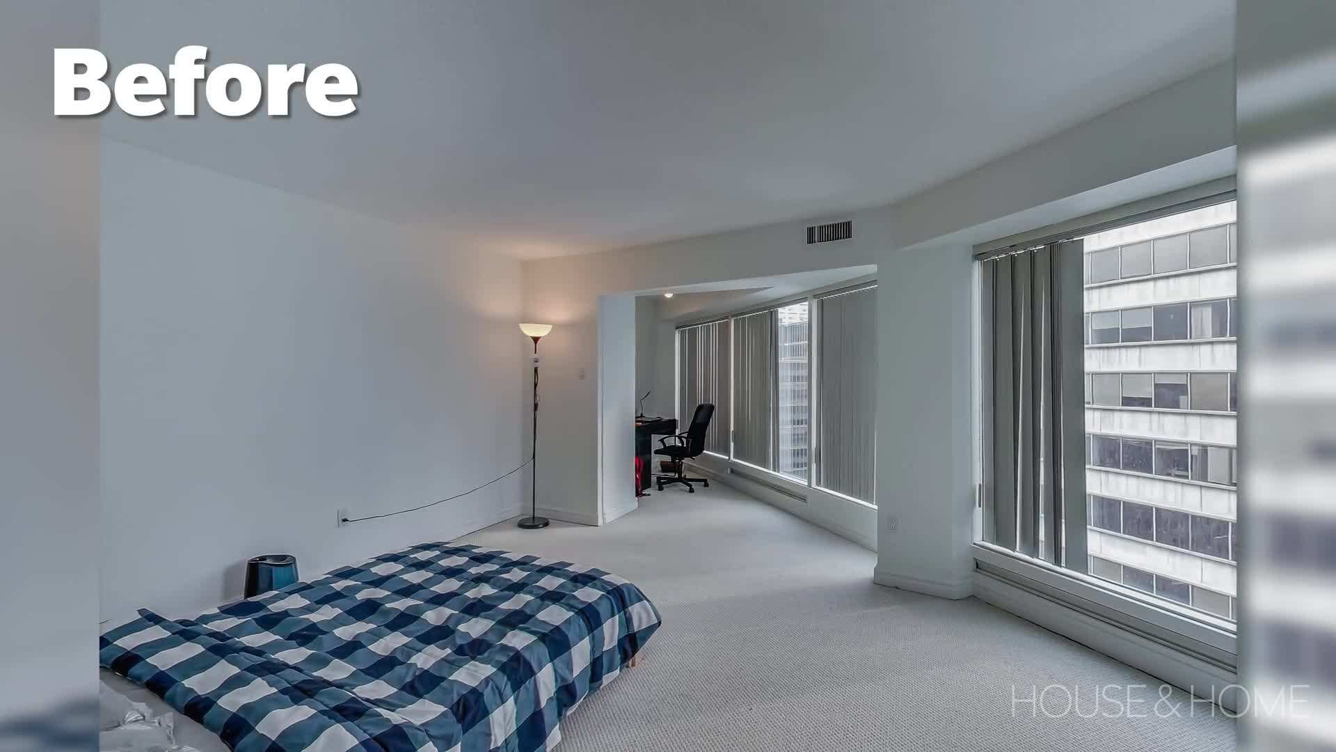 Bedroom designed as a peaceful retreat with blackout curtains