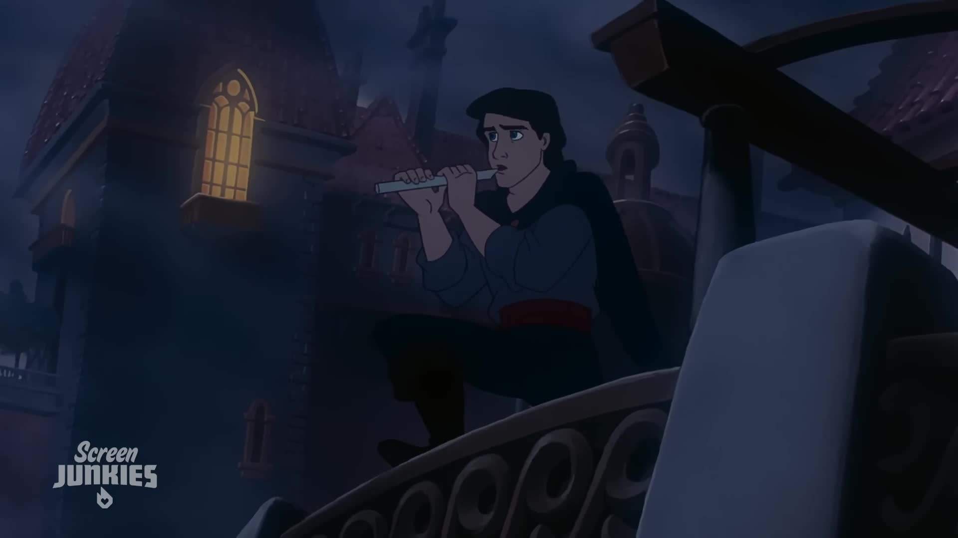 The Honest Trailers team acting out a scene from The Little Mermaid