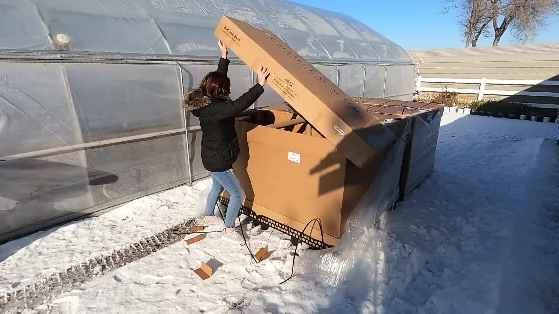 Unboxing the teak benches