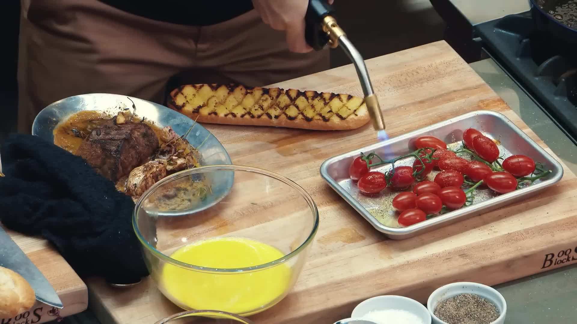 Toasting the baguette for added crunch