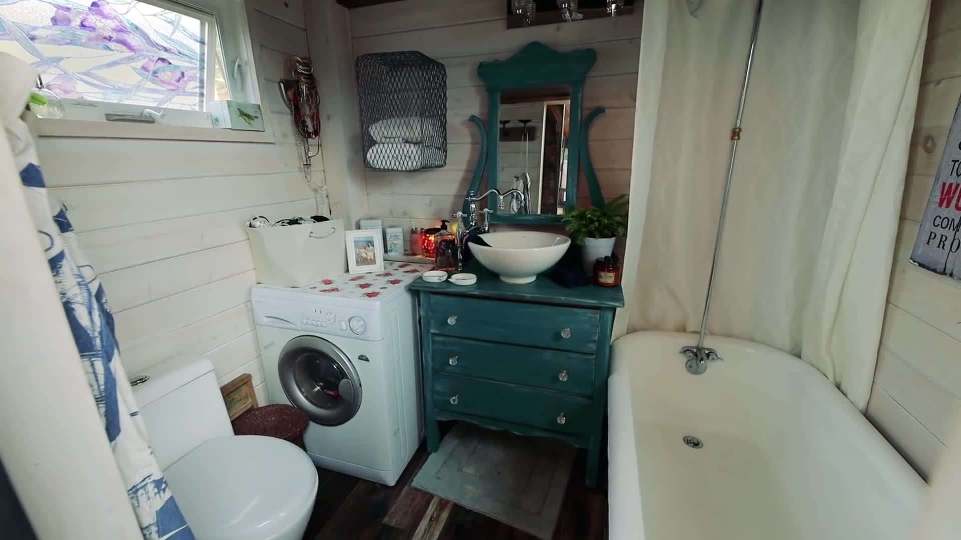 Tiny house parked in a beautiful natural setting