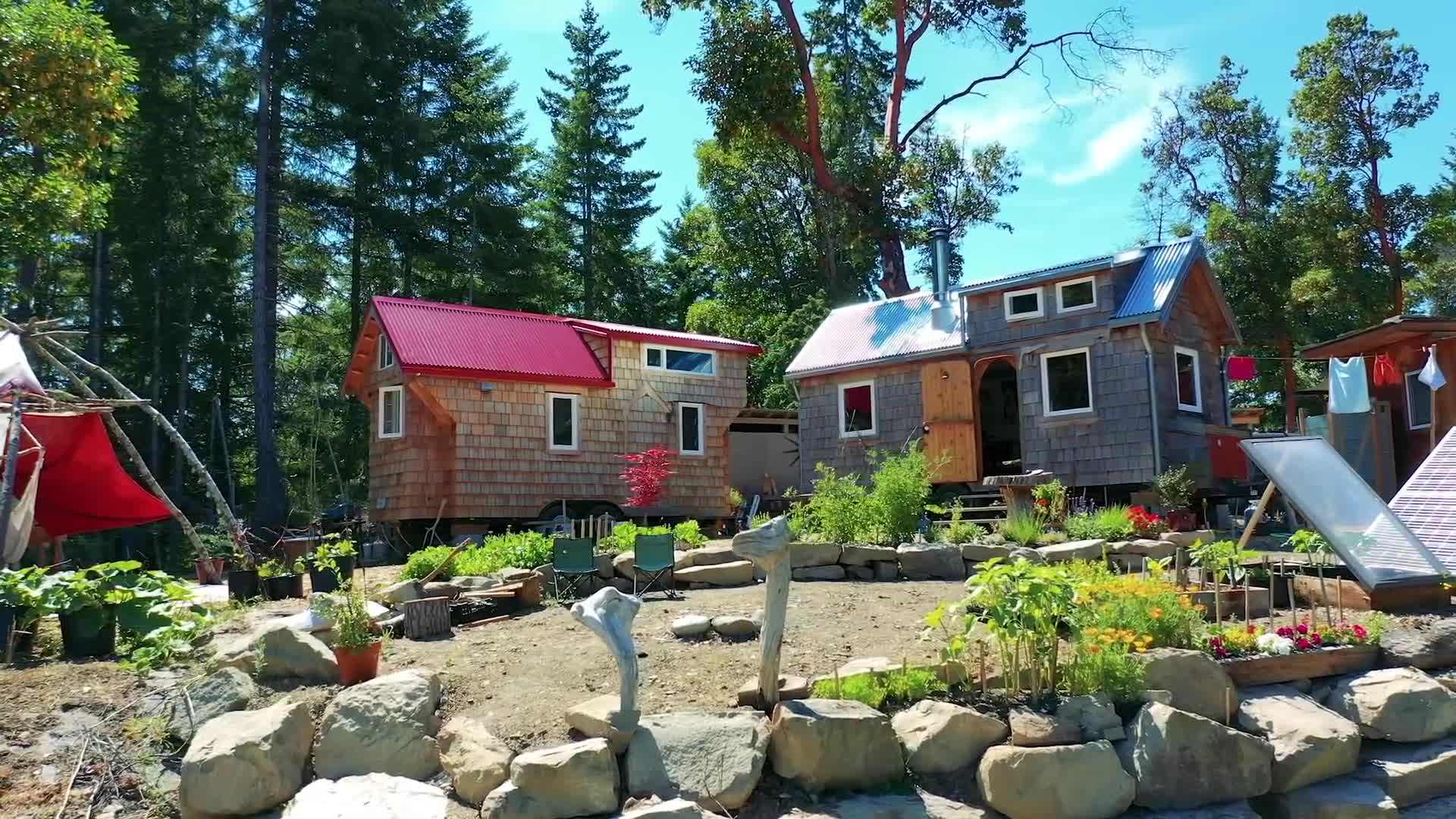 Exterior view of the off-the-grid tiny house in Tofino