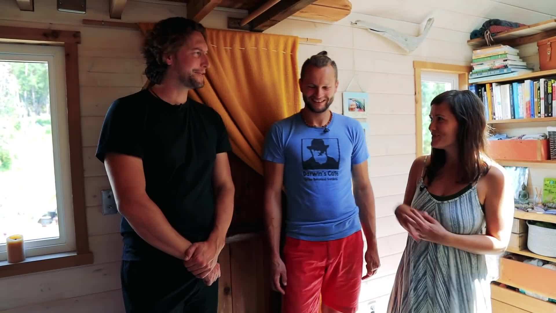Aerial view of the tiny house surrounded by nature