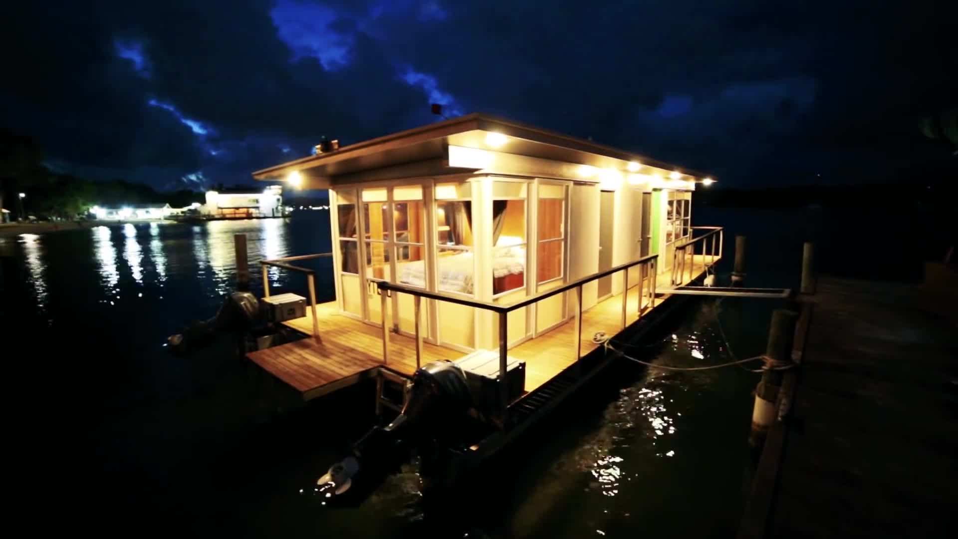 Breathtaking water views from the tiny house boat's deck