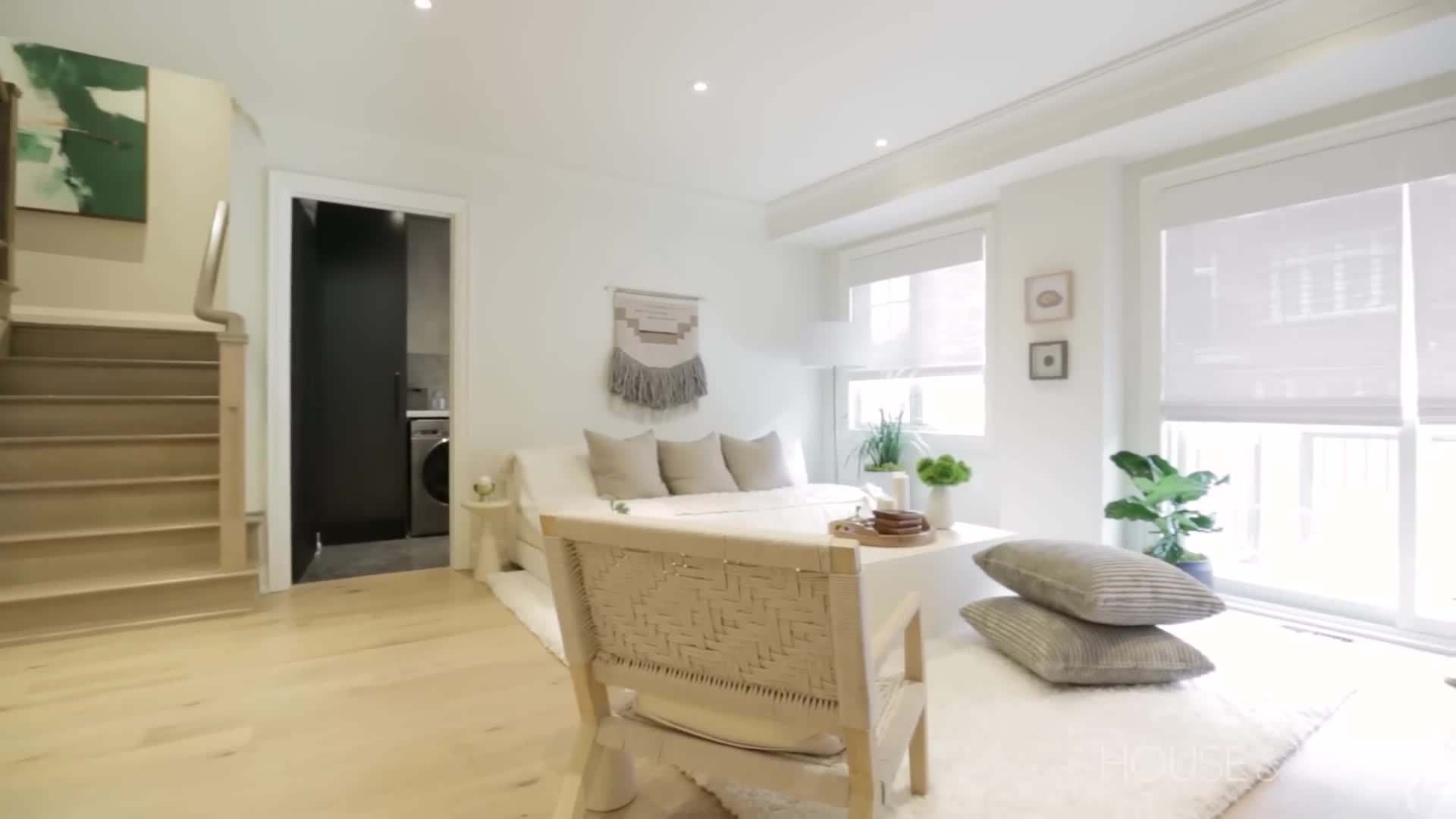 Large windows and skylights bring in natural light