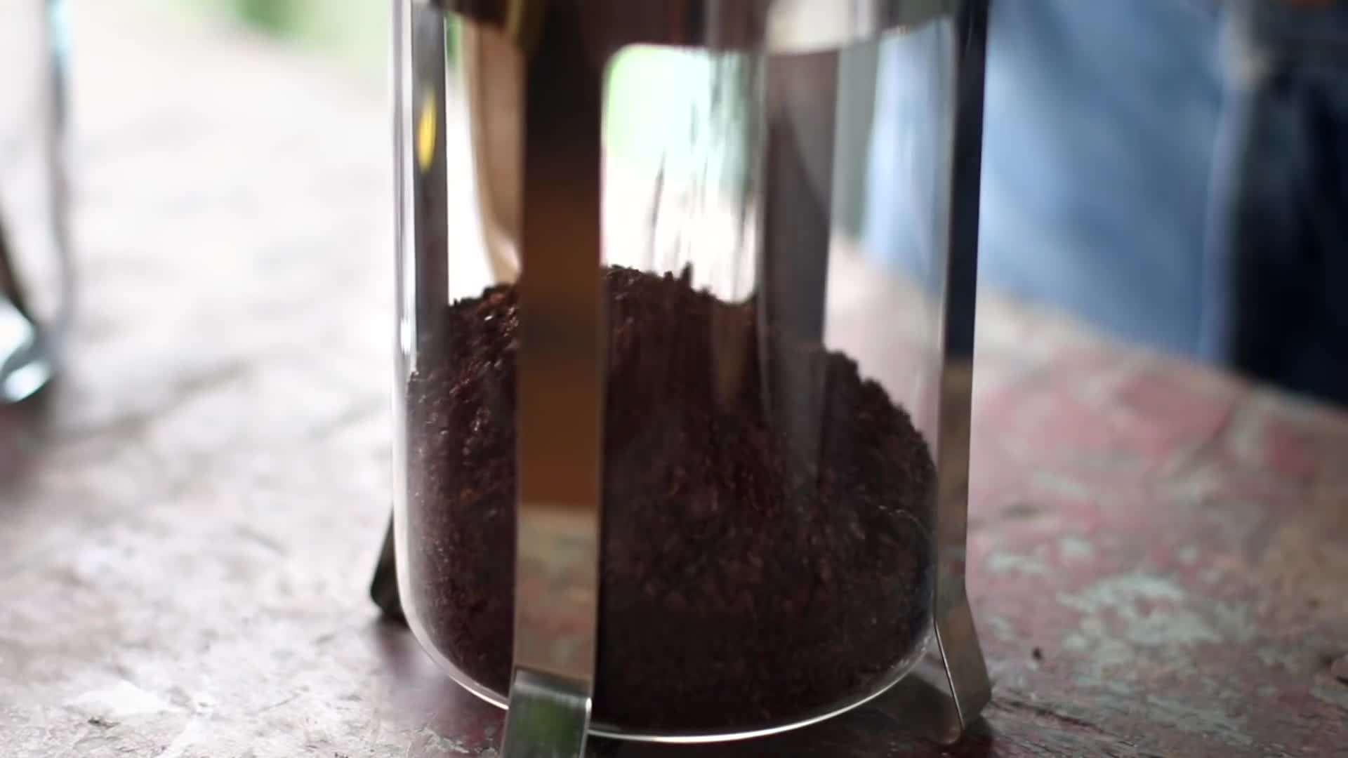 Blending the frozen coffee cubes with plant-based milk