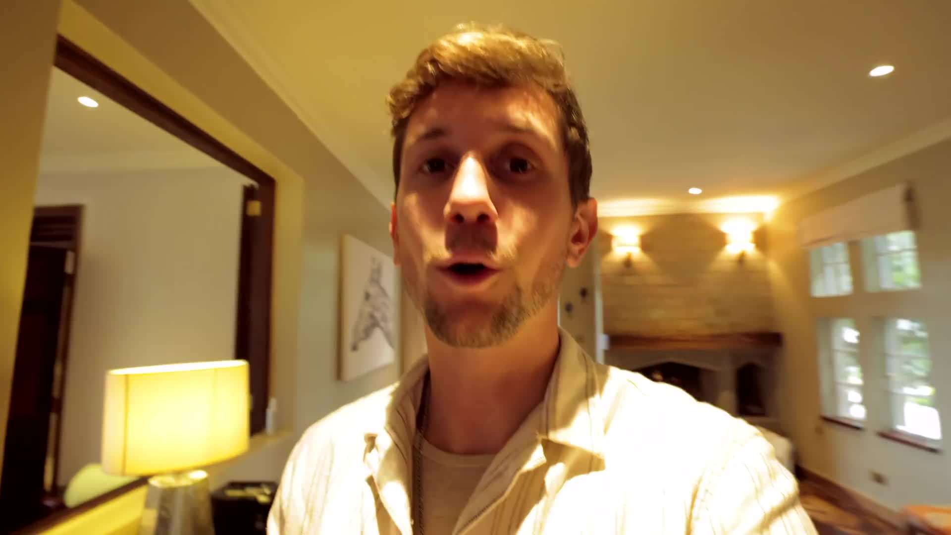 Feeding a giraffe at breakfast