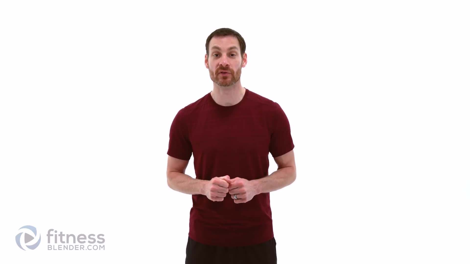 FitnessBlender demonstrating a plank exercise