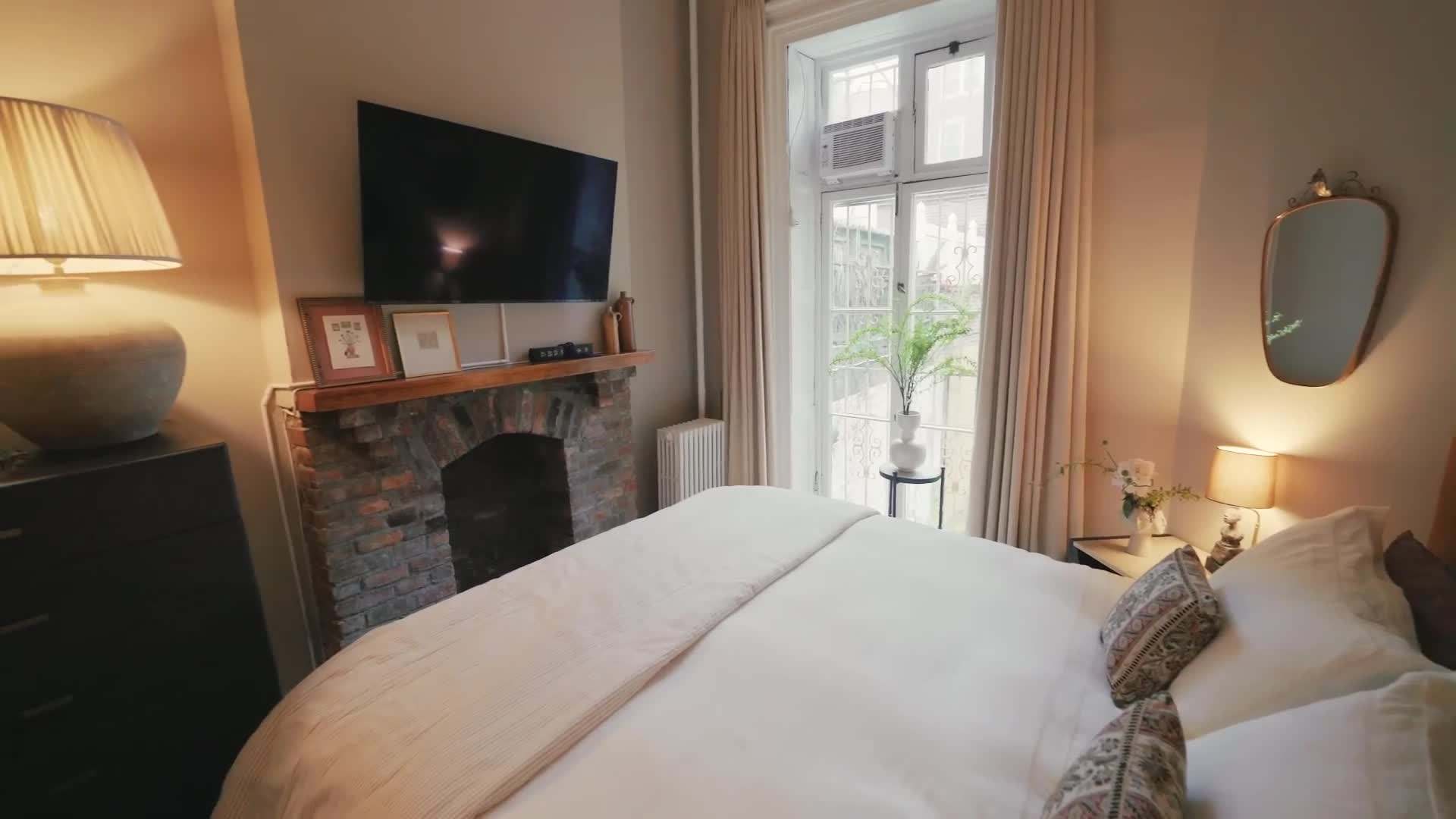 Home office with framed comedy posters