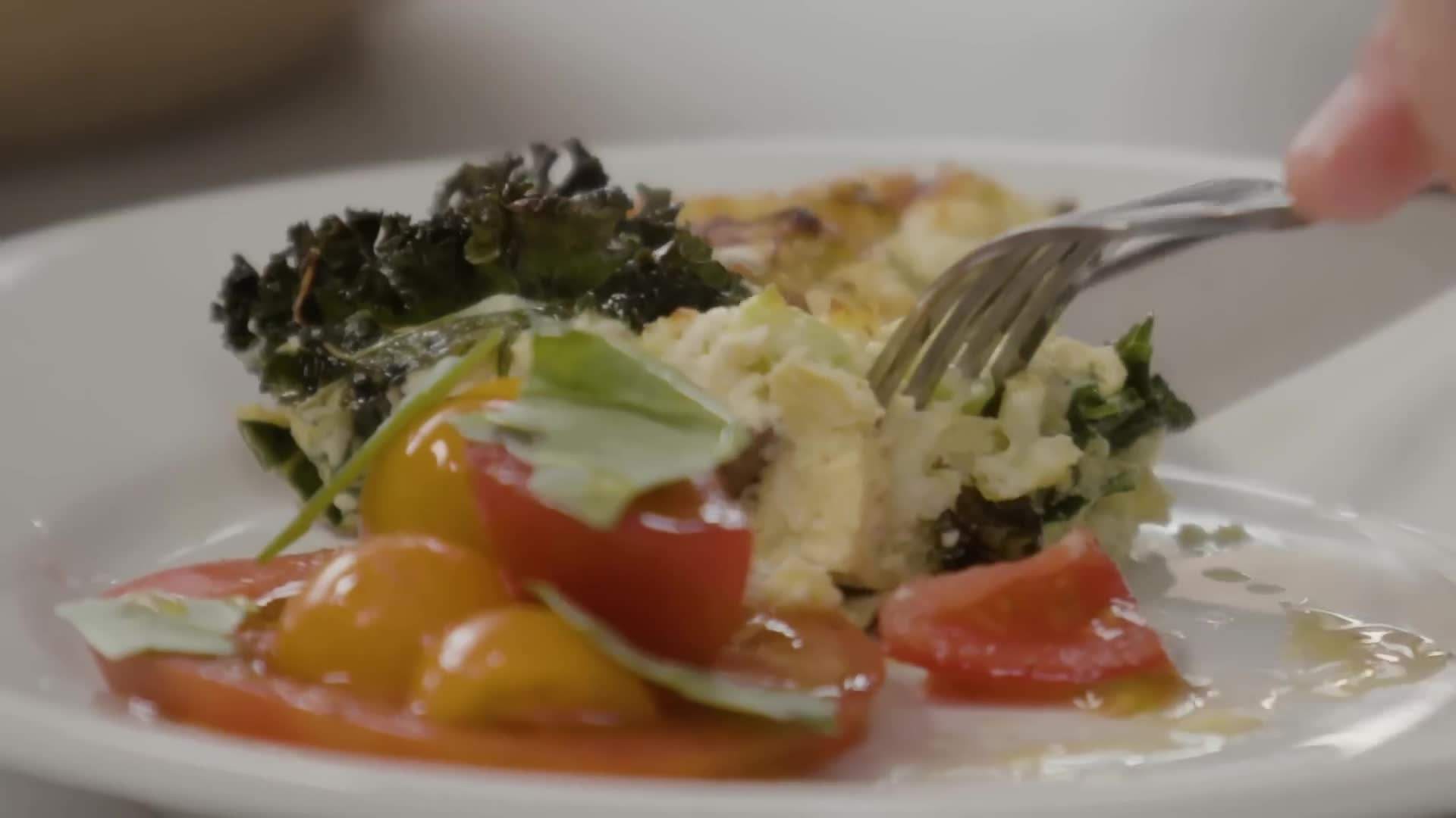 The perfectly puffed mushroom and kale frittata