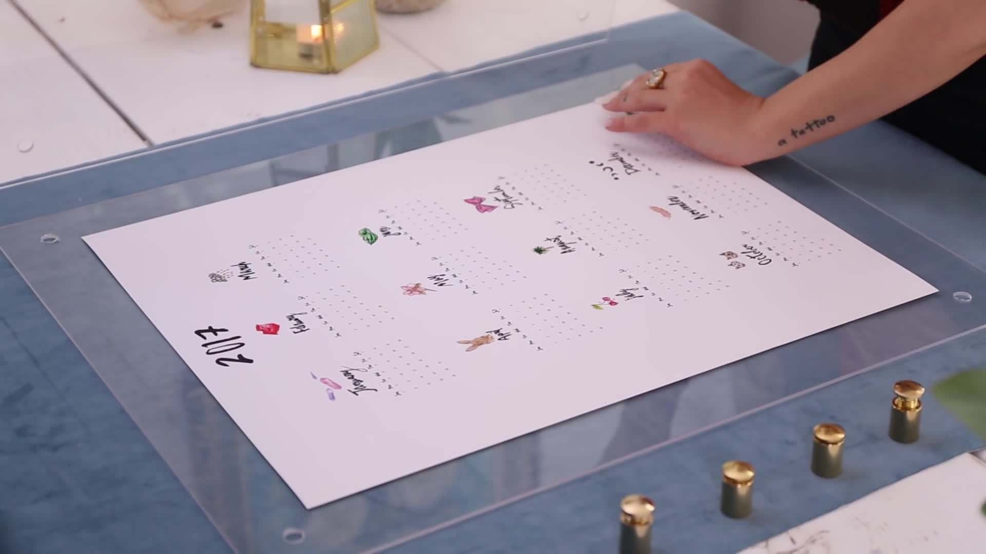 Writing on the back of the acrylic sheet with a dry erase marker