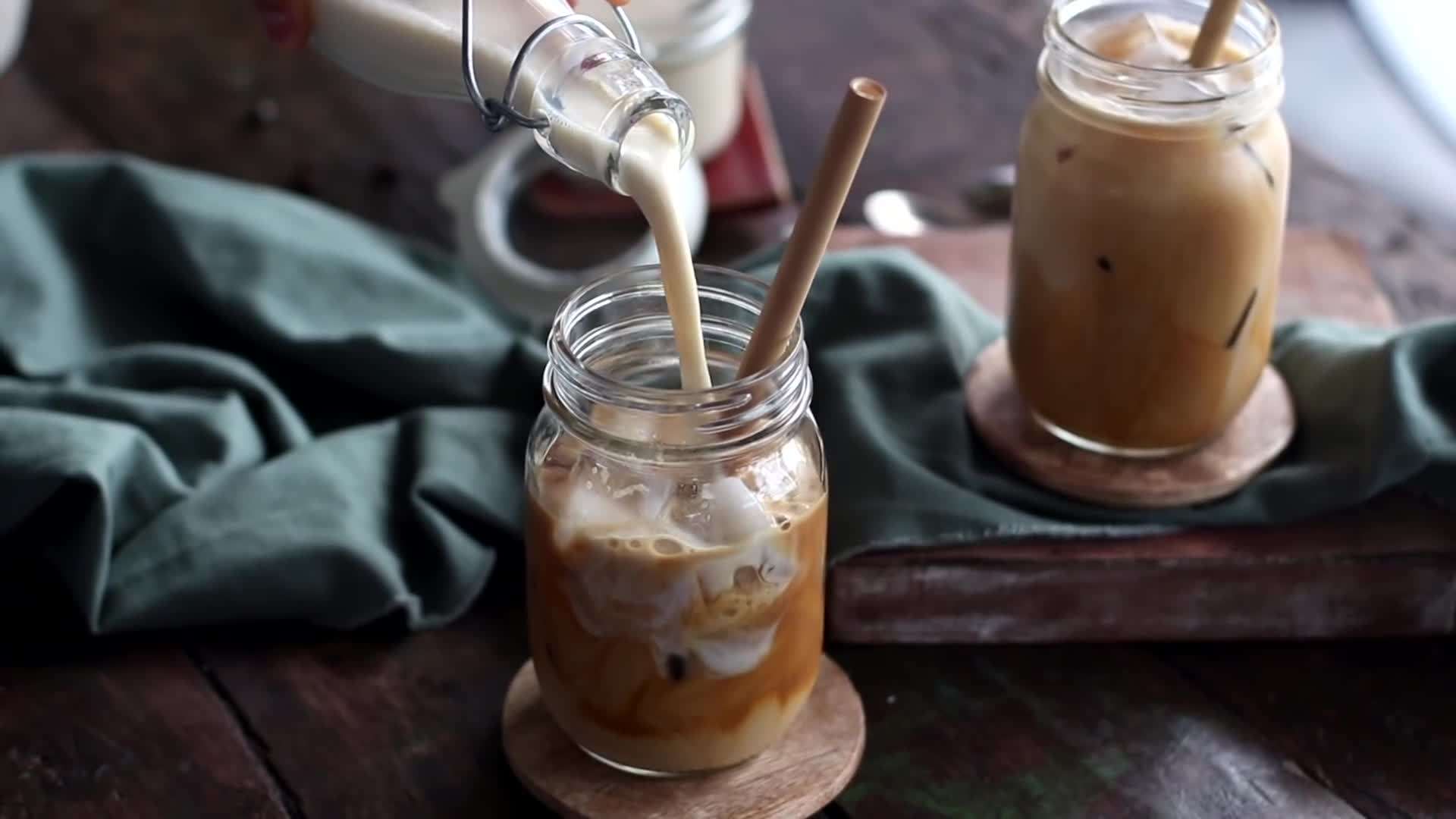 Preparing a tropical Vanilla Coconut Iced Coffee