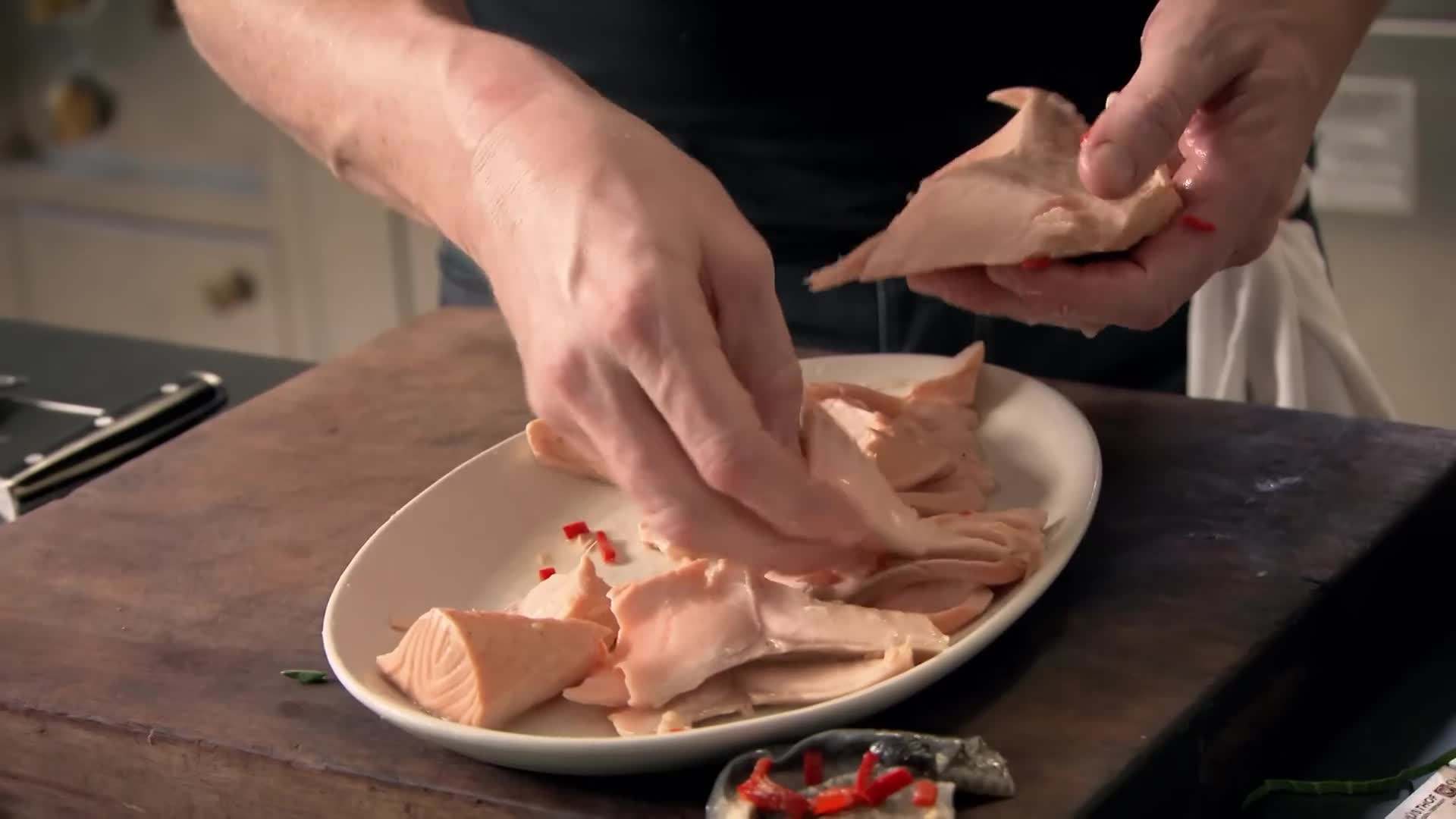 Gordon Ramsay plating the Miso Salmon soup