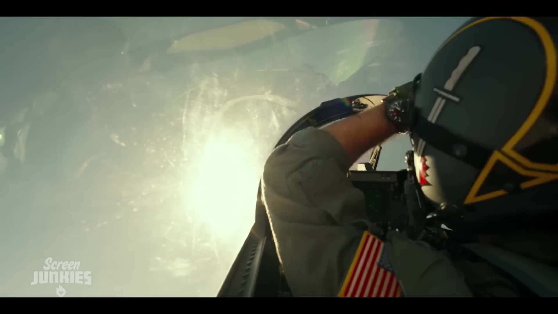 Tom Cruise in the cockpit of a fighter jet