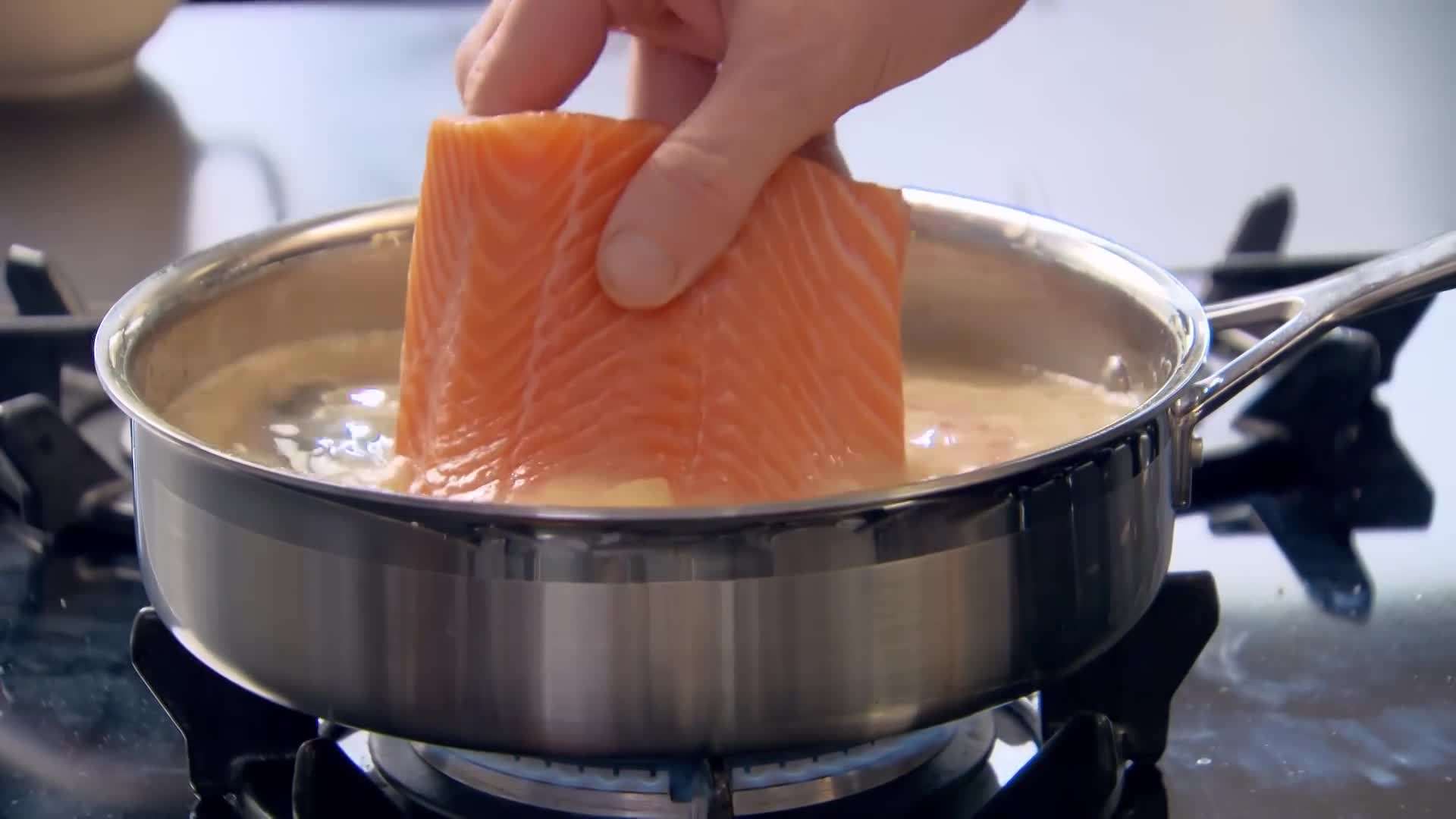Gordon Ramsay preparing the miso salmon broth