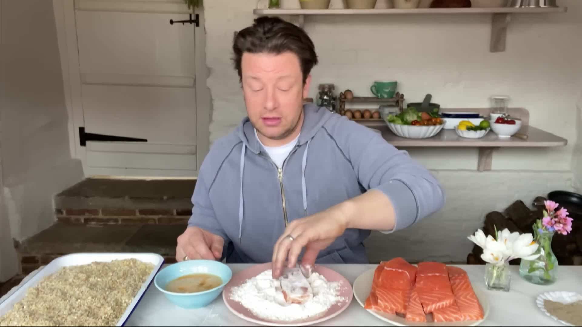 Frying the Breaded Salmon Fillets