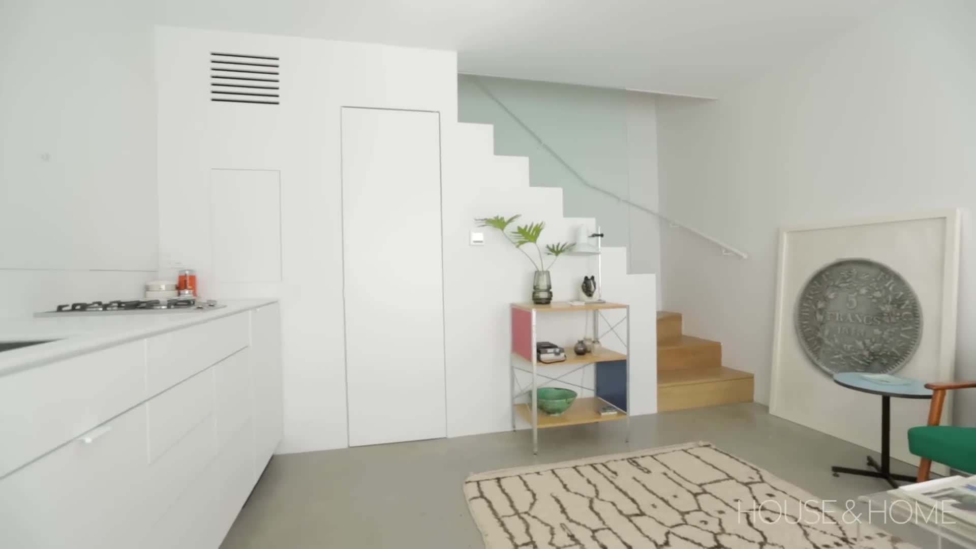 Floating shelves used for storage and display