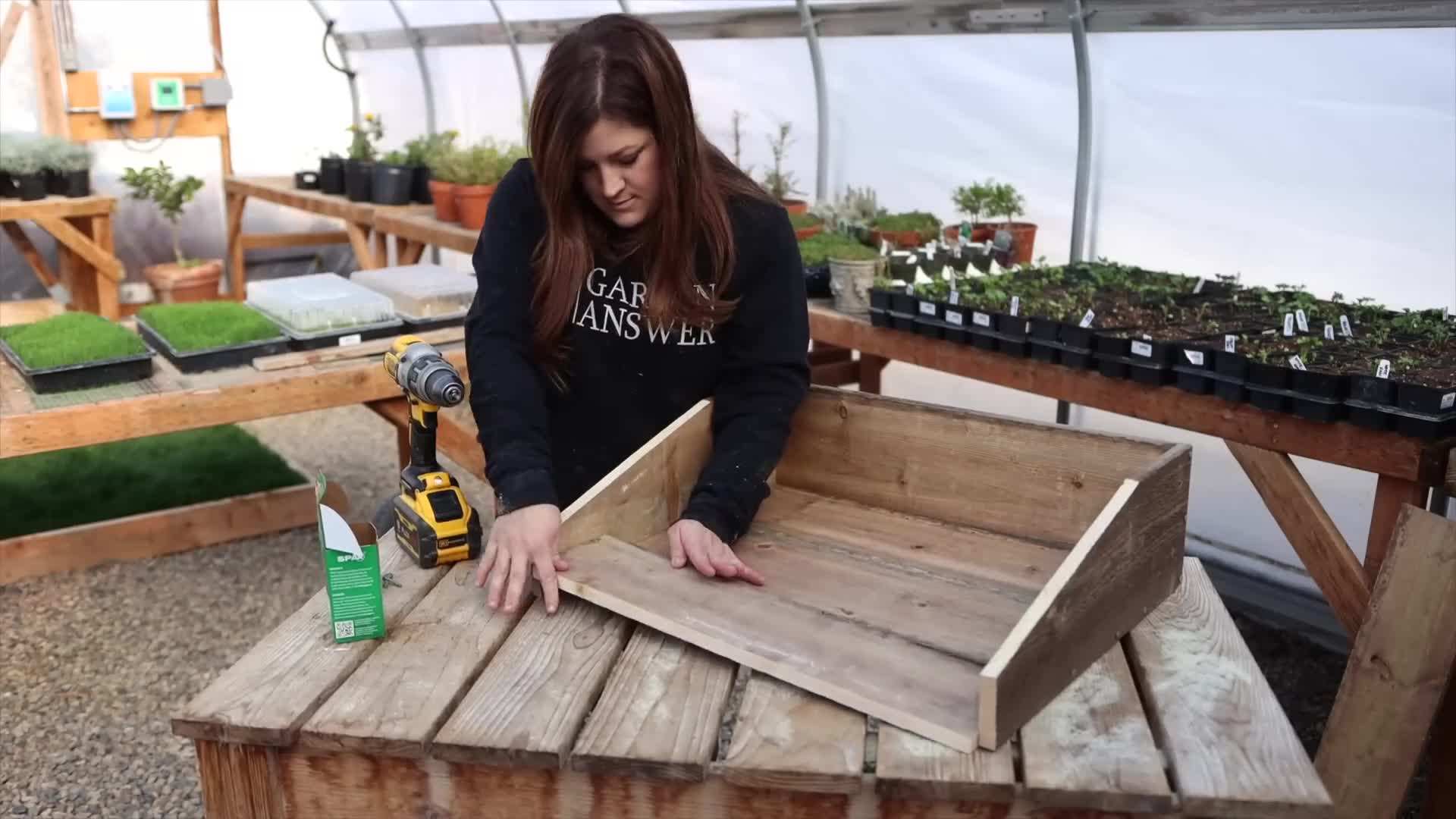 Attaching the side pieces of DIY wood potting tray