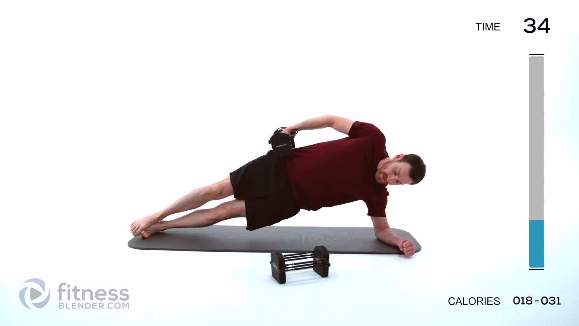 FitnessBlender demonstrating Russian Twists
