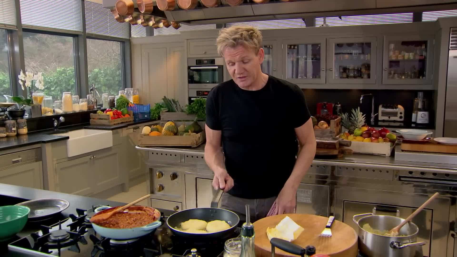 Drizzling maple syrup over the pancakes