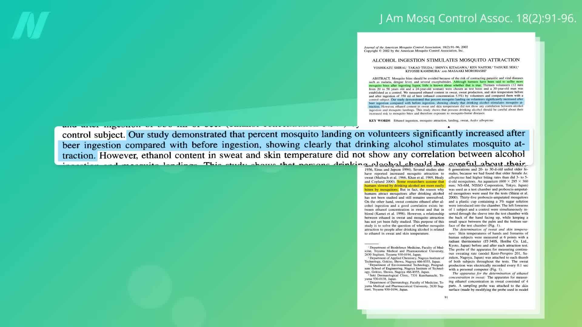 Comparison of mosquito attractiveness to beer drinkers and non-drinkers