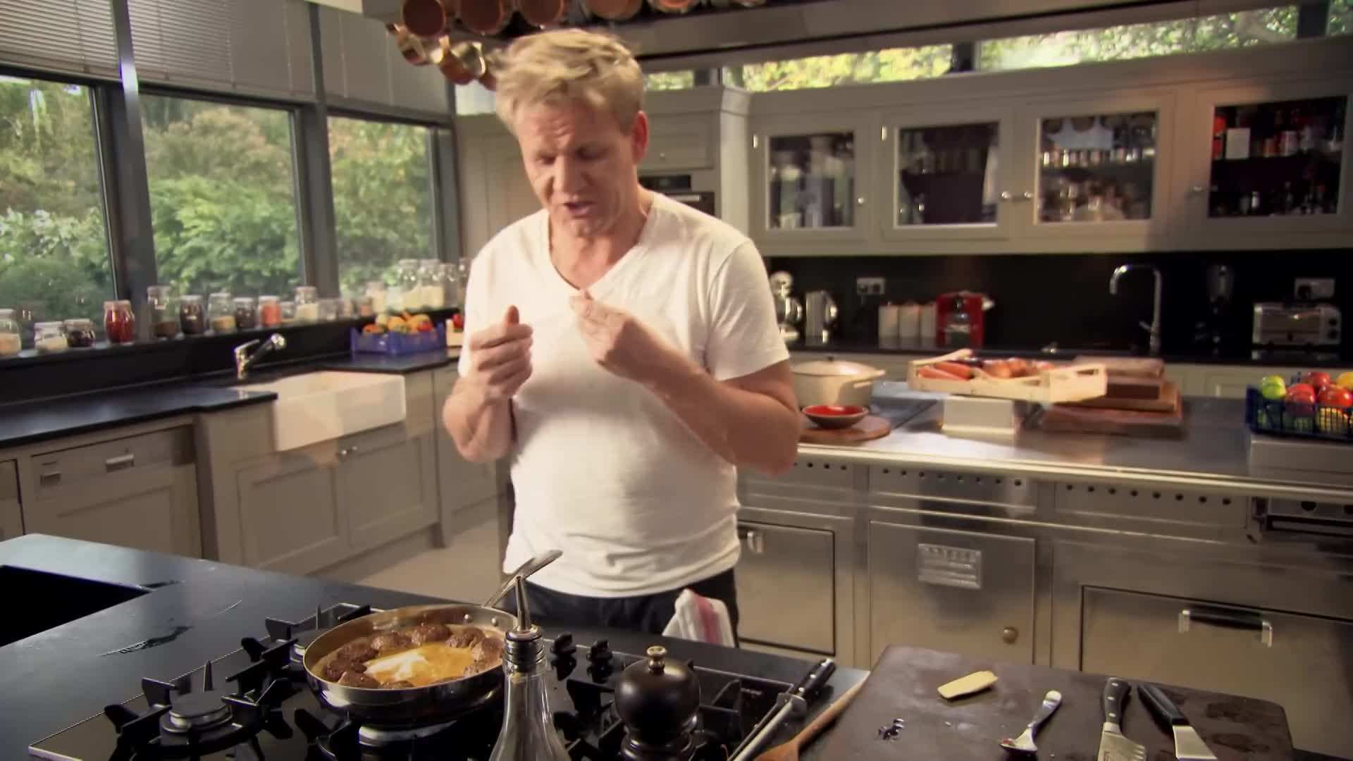 Gordon Ramsay garnishing the Meatball in Fragrant Coconut Broth