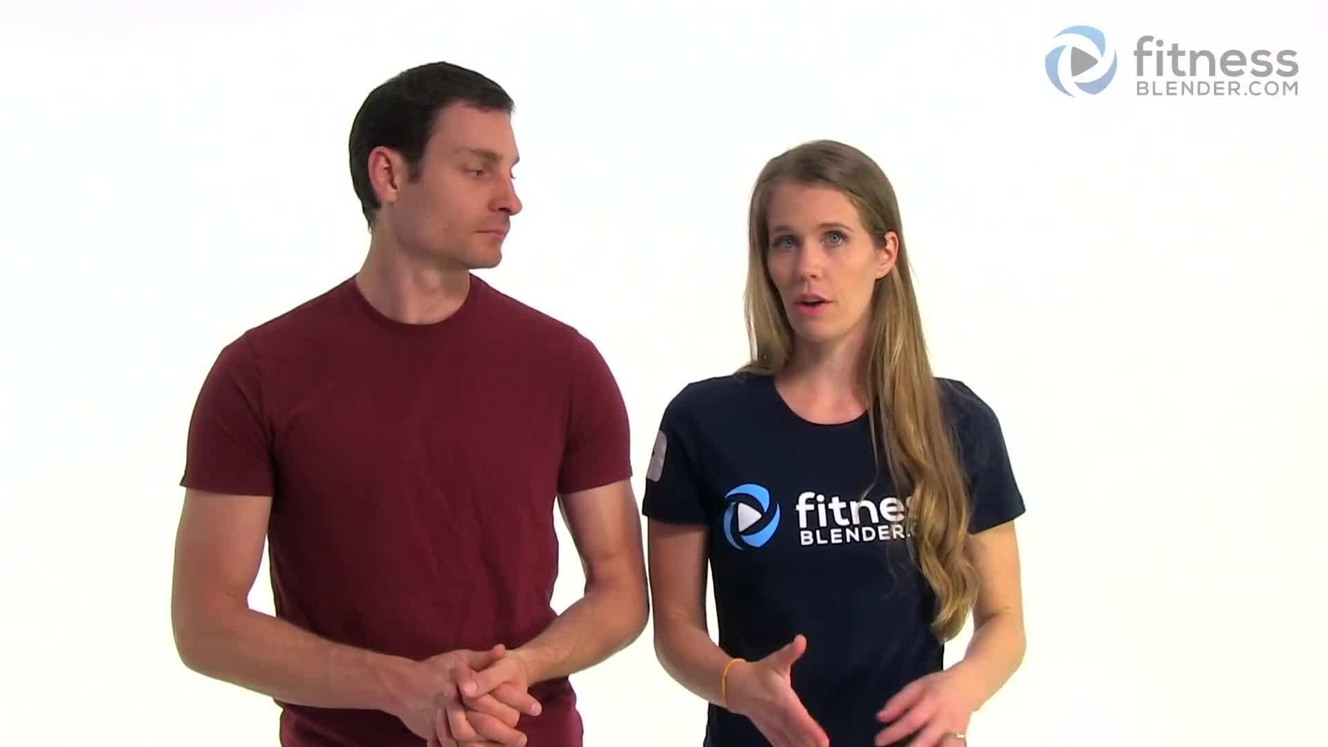 Fitness Blender using dumbbells in a workout