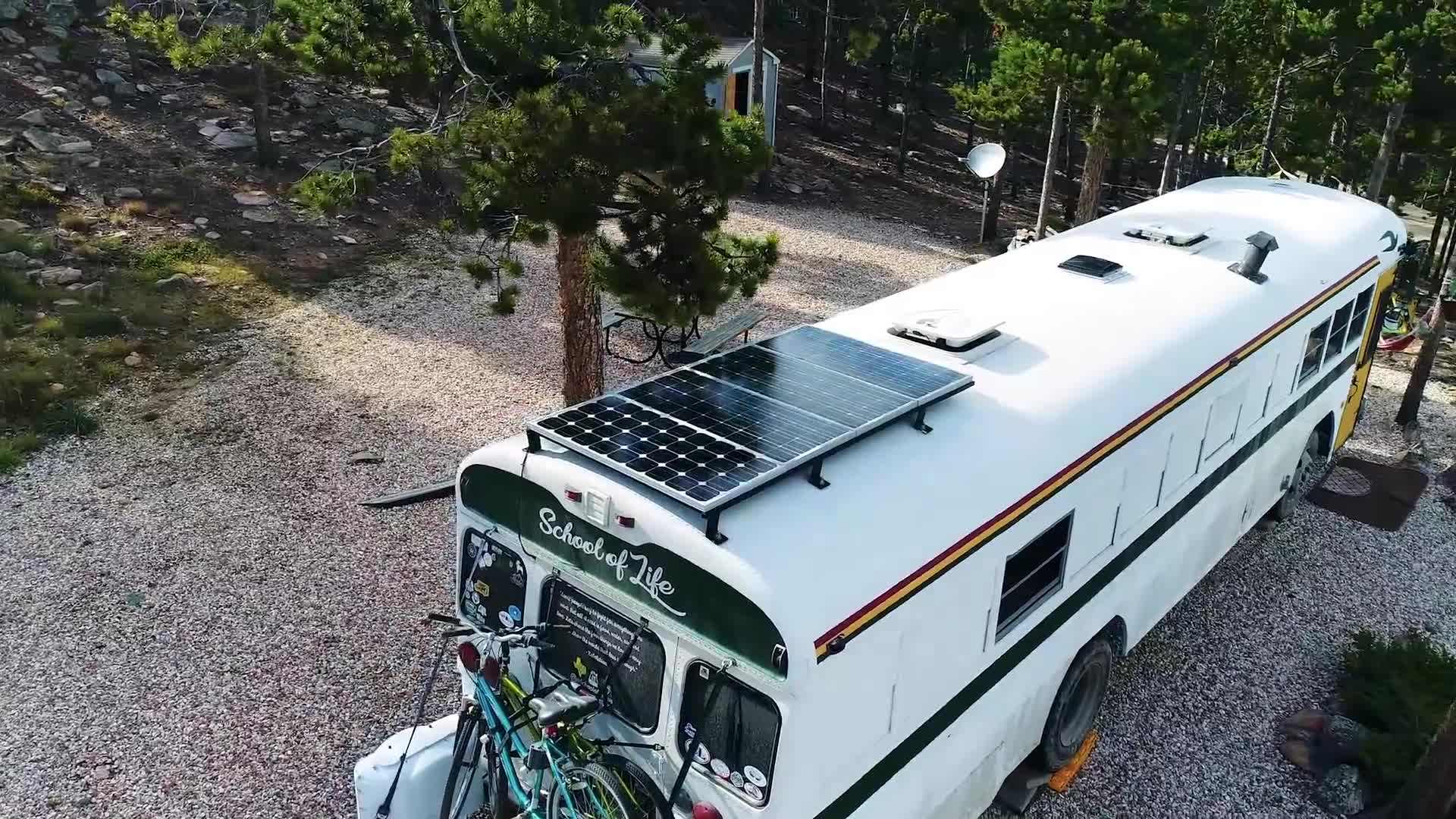 The beautifully converted school bus, a cozy and functional living space