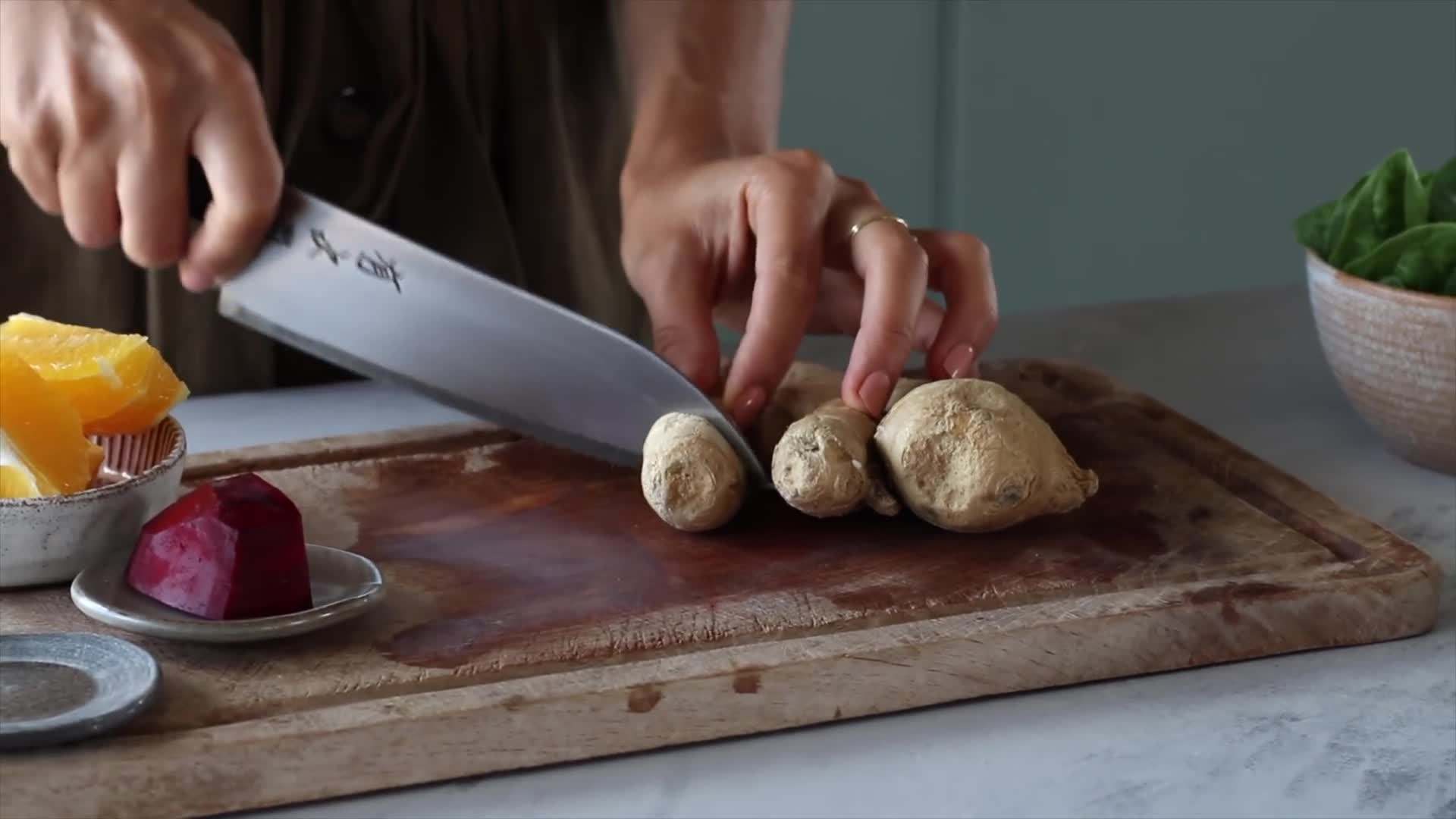 Blending the ingredients for the citrus smoothie