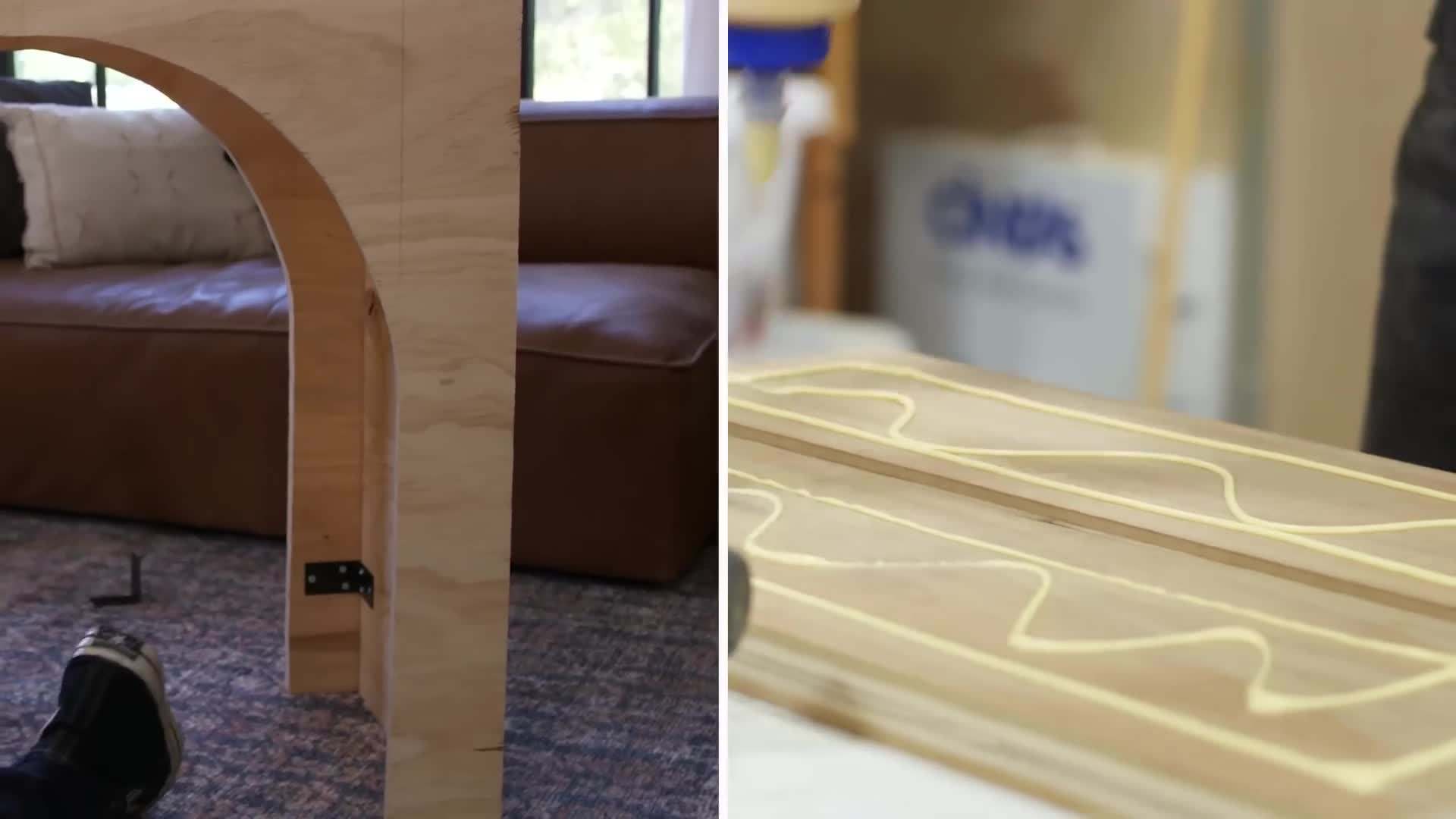 Design A: Minimalist approach with neutral colors and sleek hardware