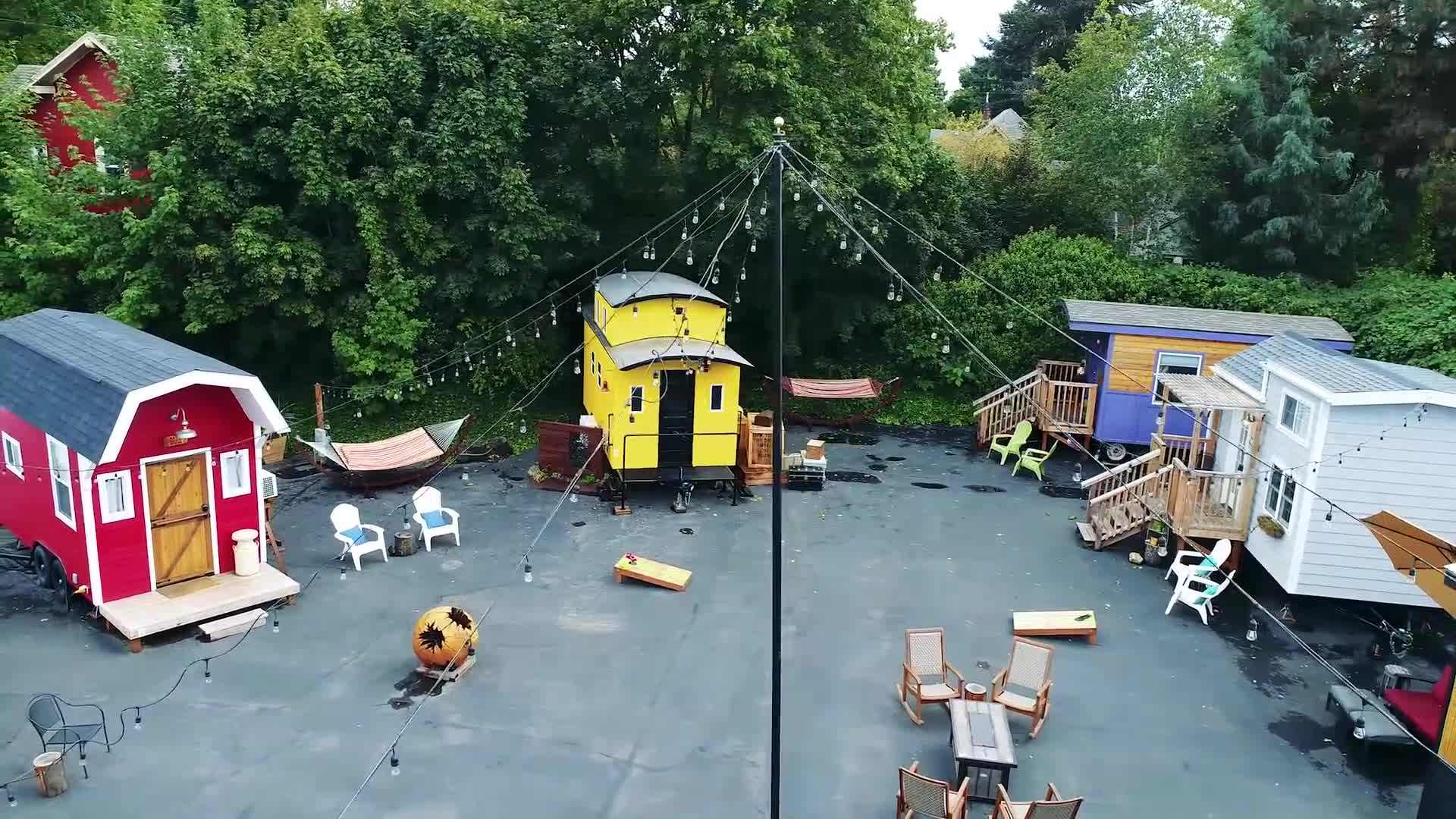 Exterior of the train caboose inspired tiny house