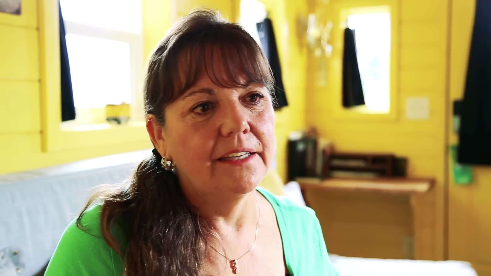 Interior of the tiny house showcasing the use of reclaimed wood