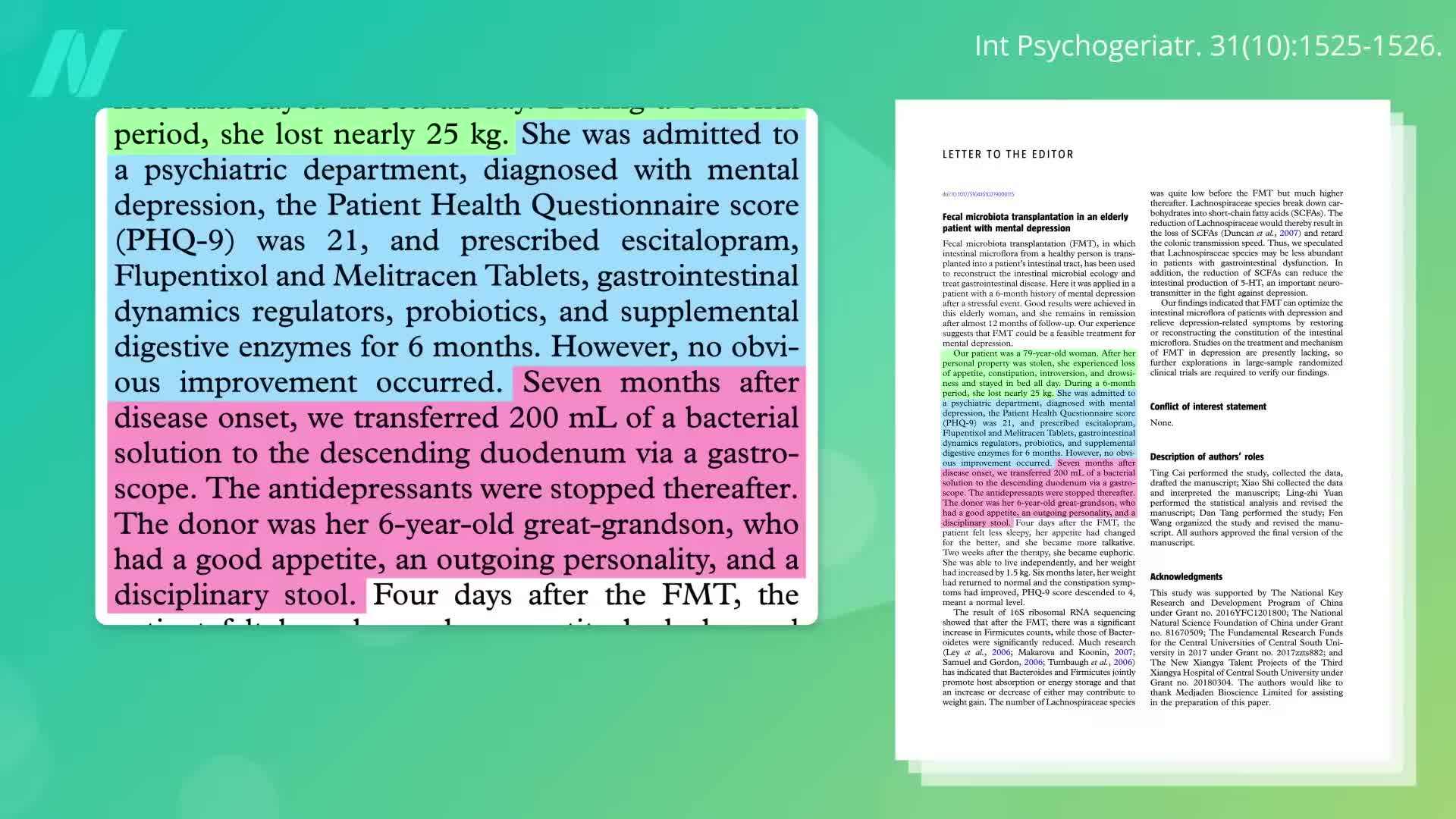 Graph showing improvement in symptoms of ulcerative colitis after fecal transplant