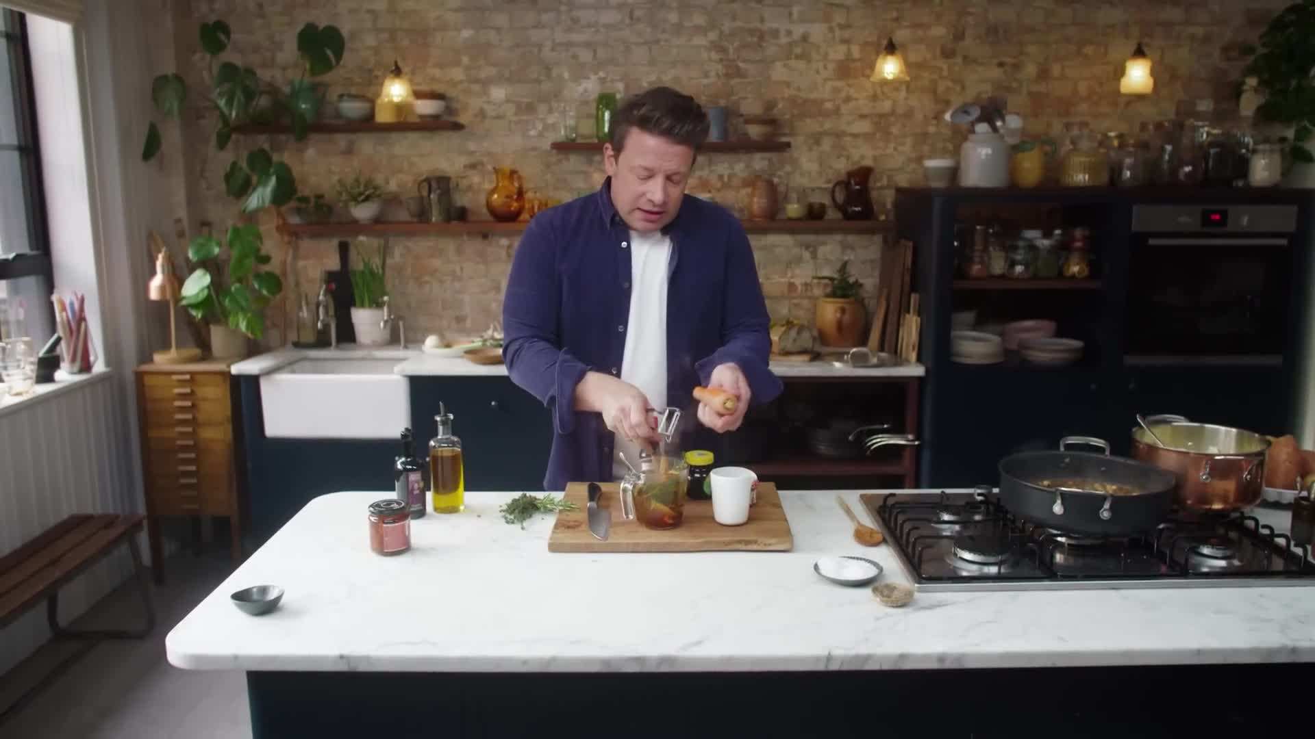Jamie Oliver sharing tips and variations for the vegan shepherd's pie