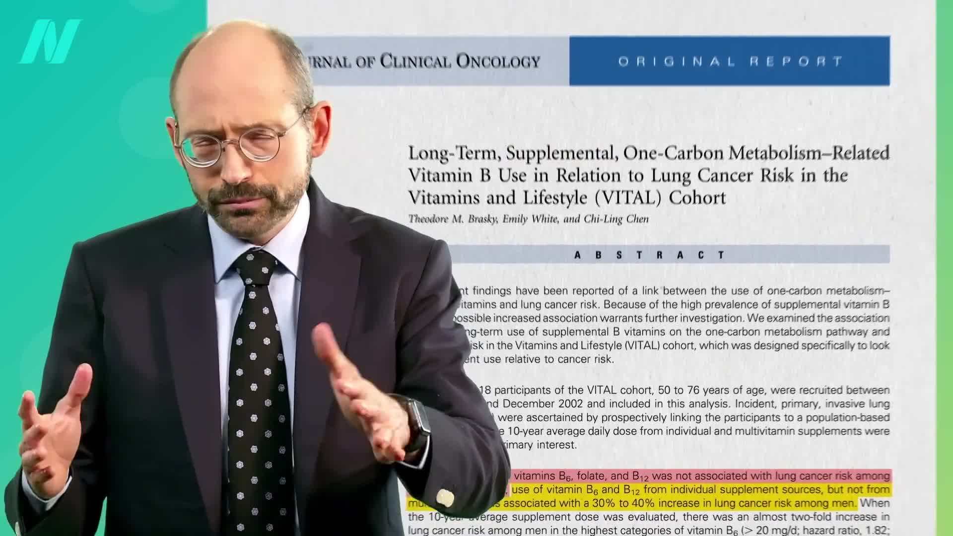 Graph showing the findings of studies on the link between vitamin B12 supplementation and lung cancer