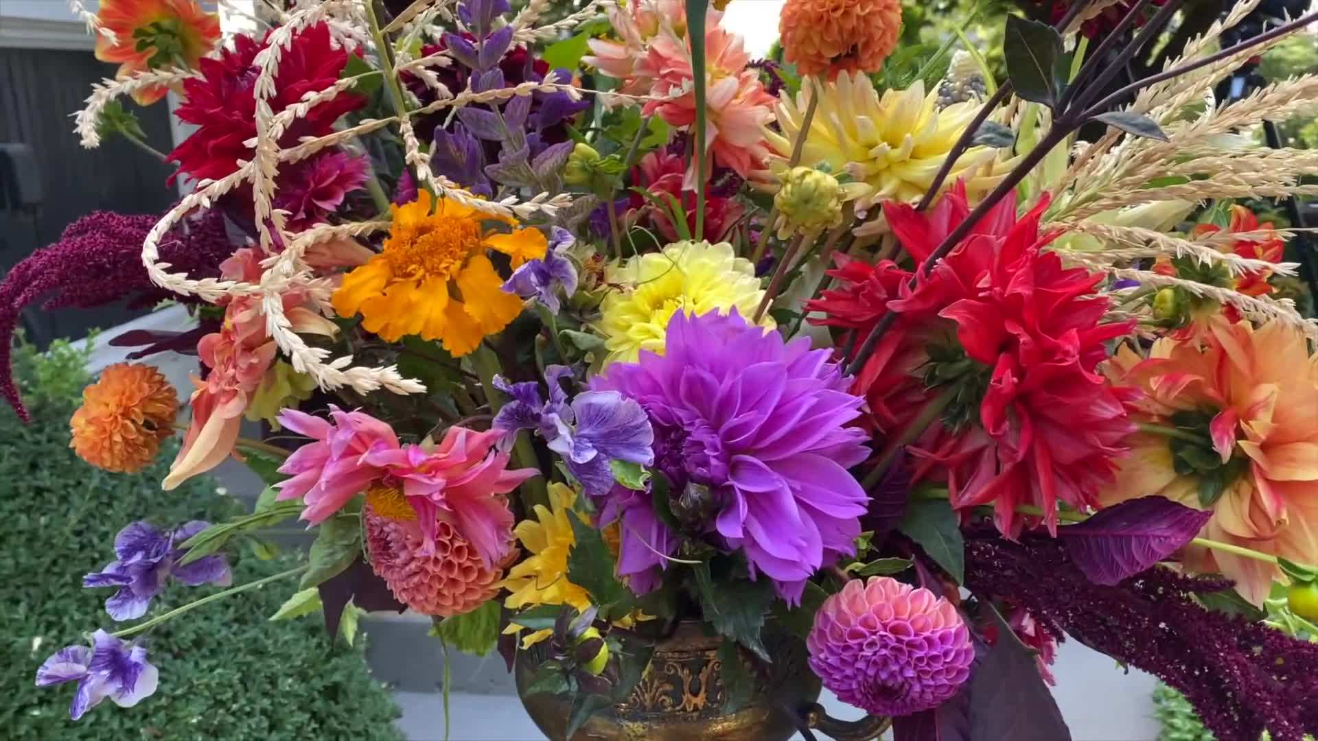 Overhead view of tools on a gardening table