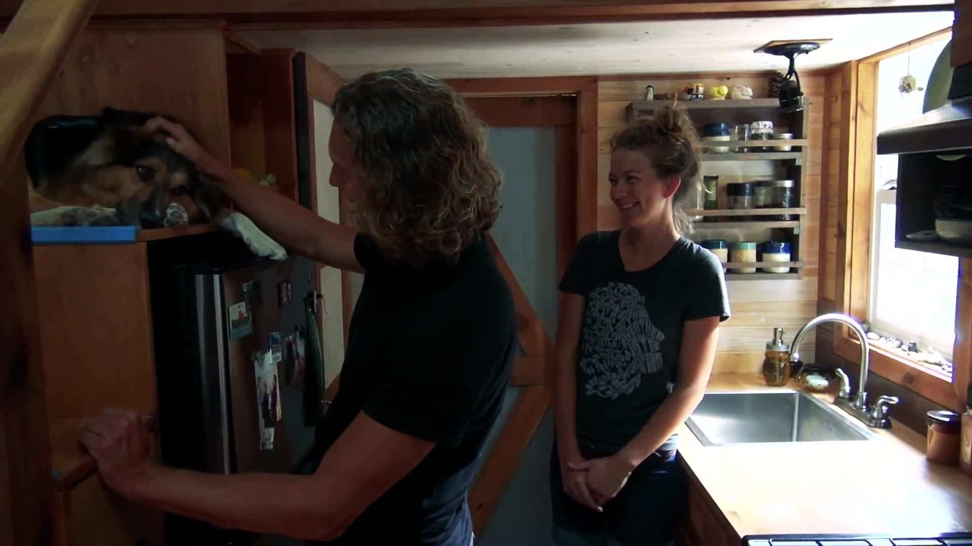 A spacious bathroom designed for tall individuals in a tiny house