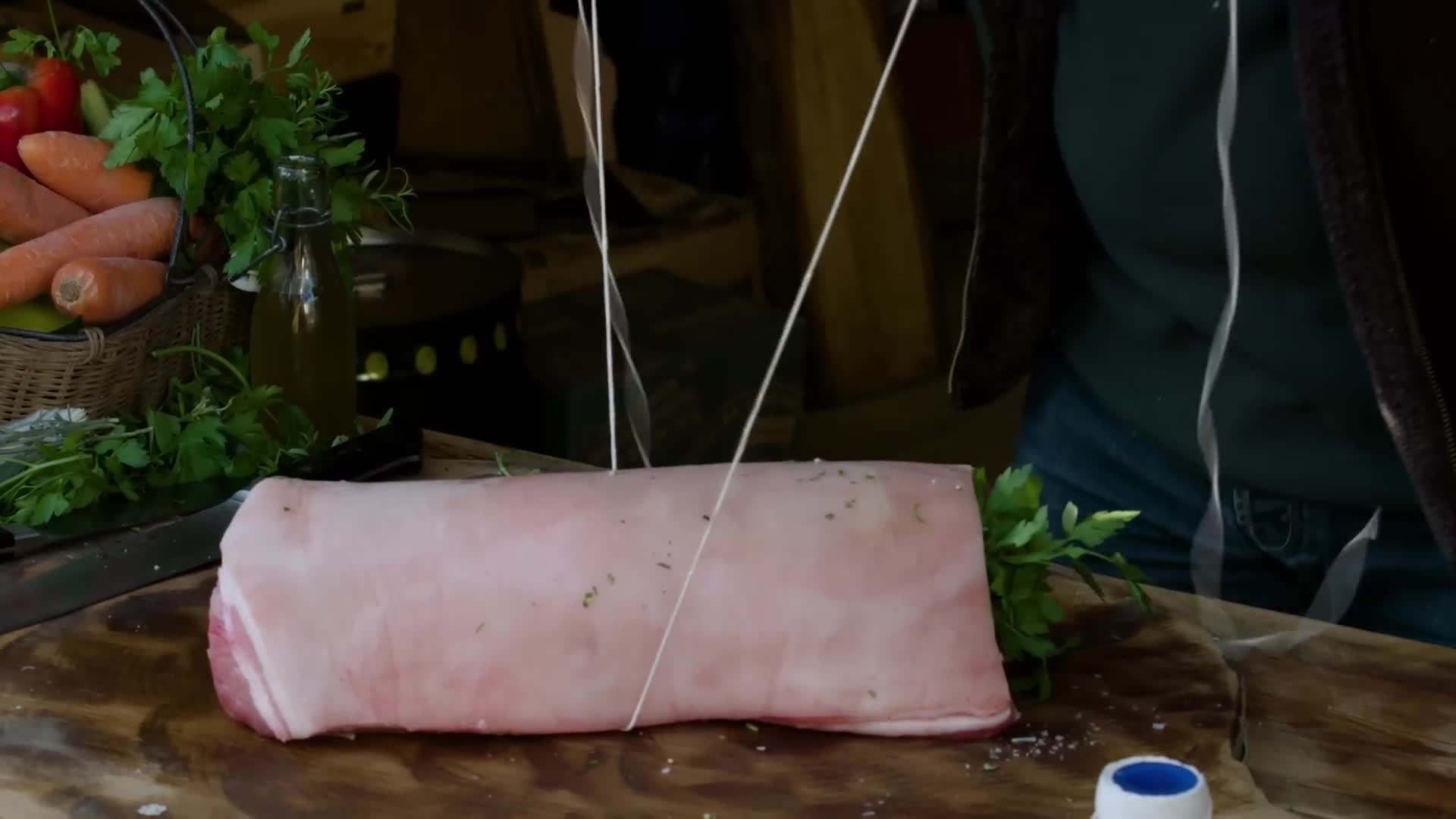 Delicious slices of porchetta ready to be served