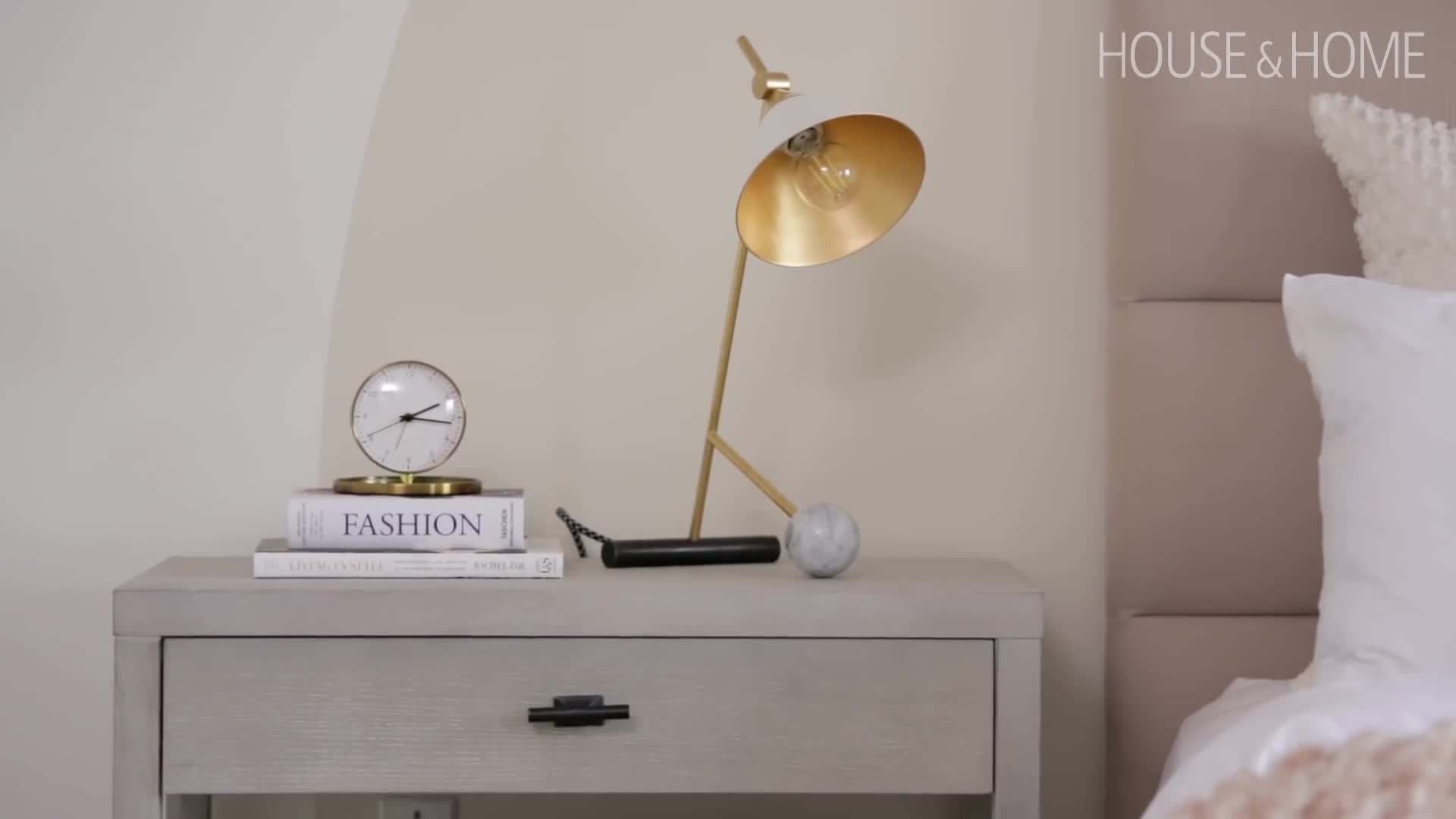 Finished bedroom with a beautiful painted arch