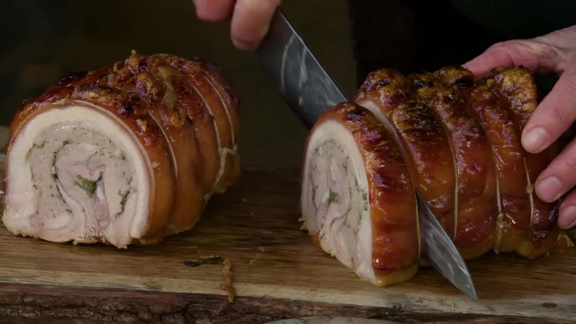 Letting the porchetta rest before slicing