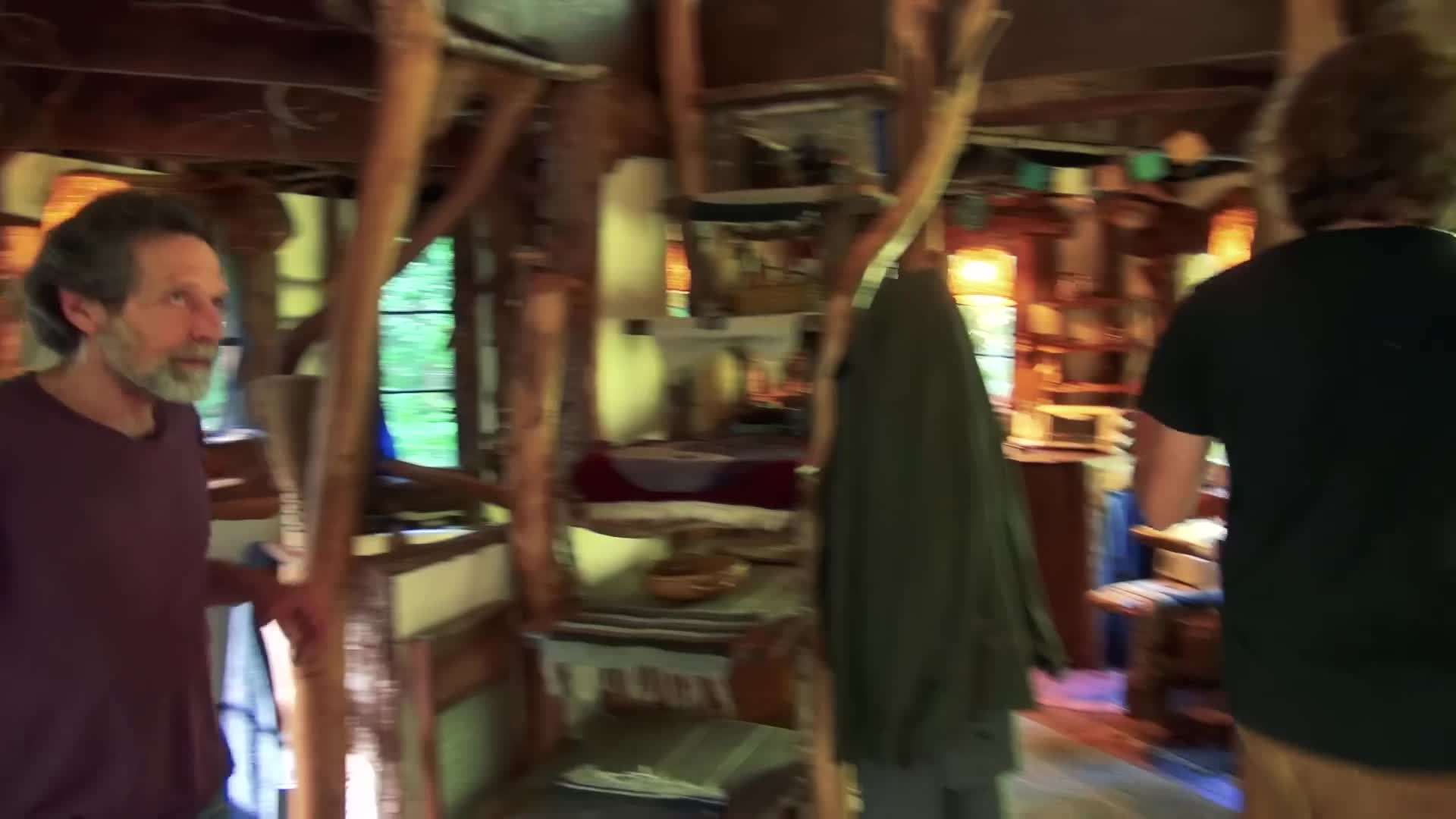 Interior of Alban's woodland cabin