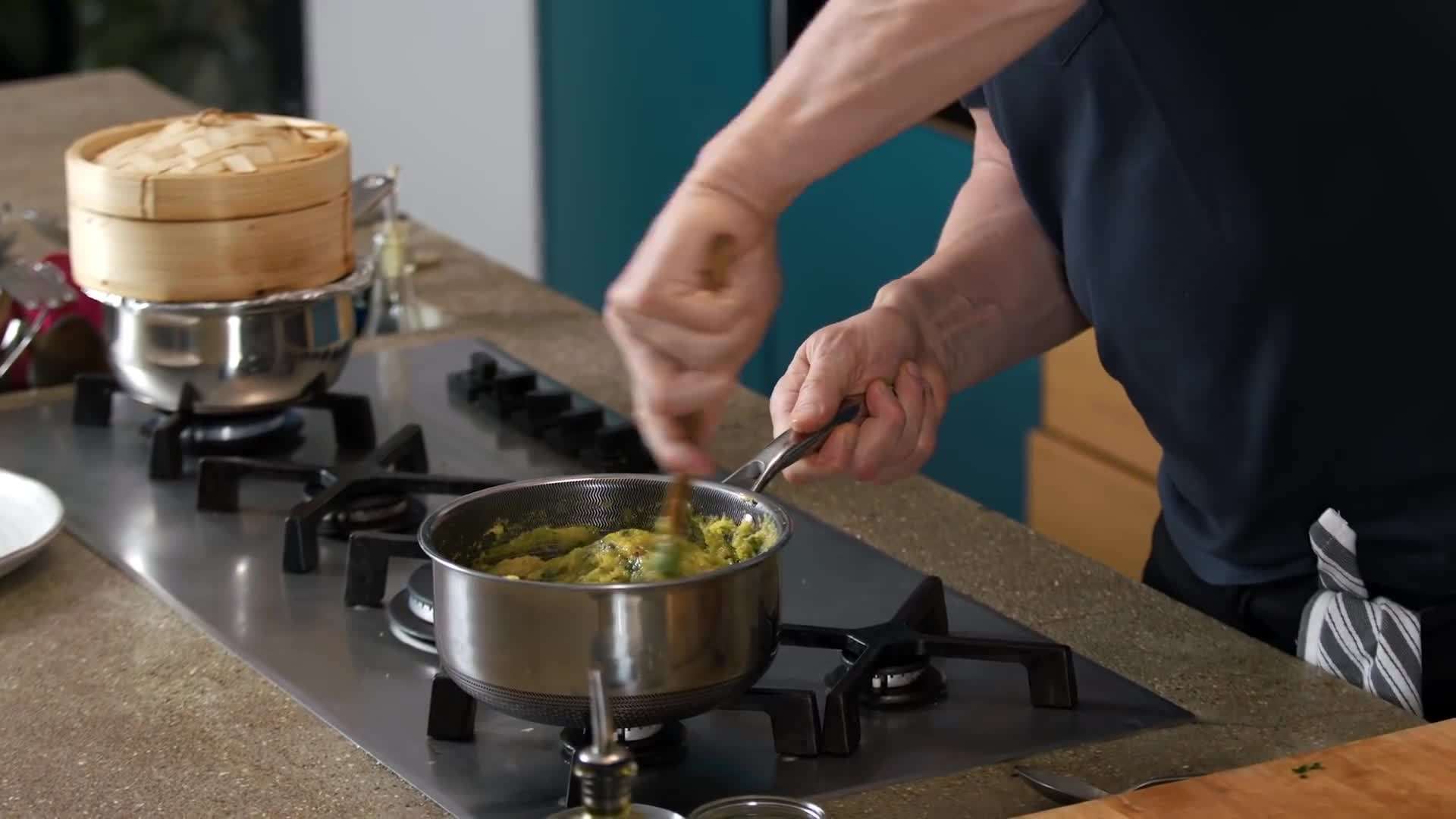 Gordon Ramsay adds goats cheese and mascarpone to the polenta