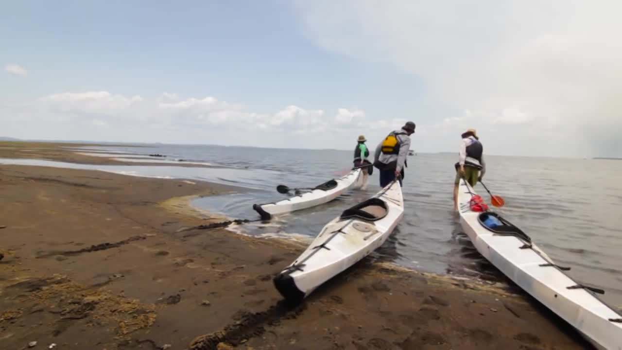 Kayakers exploring one of the forgotten islands of Lake Nicaragua