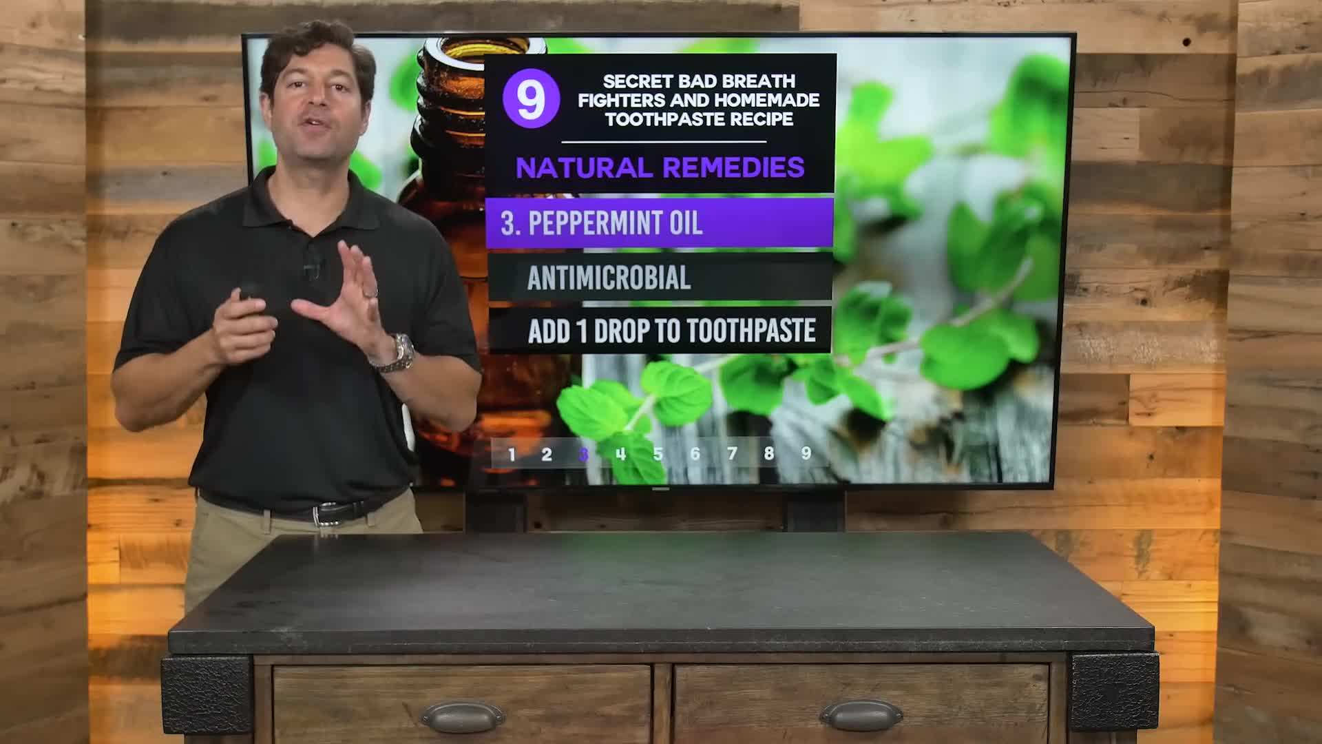 Illustration of a person using natural remedies for oral hygiene