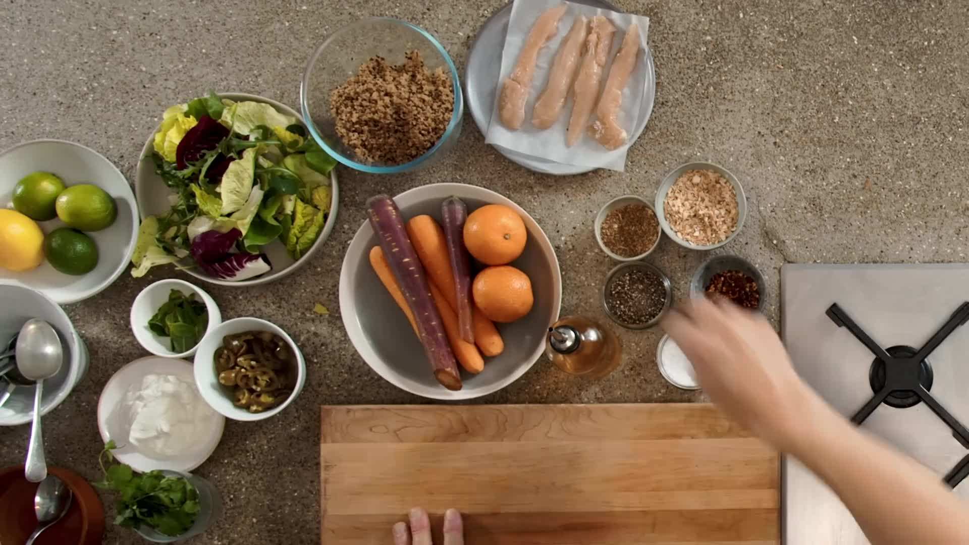 Chopping garlic and cilantro for the mojo sauce