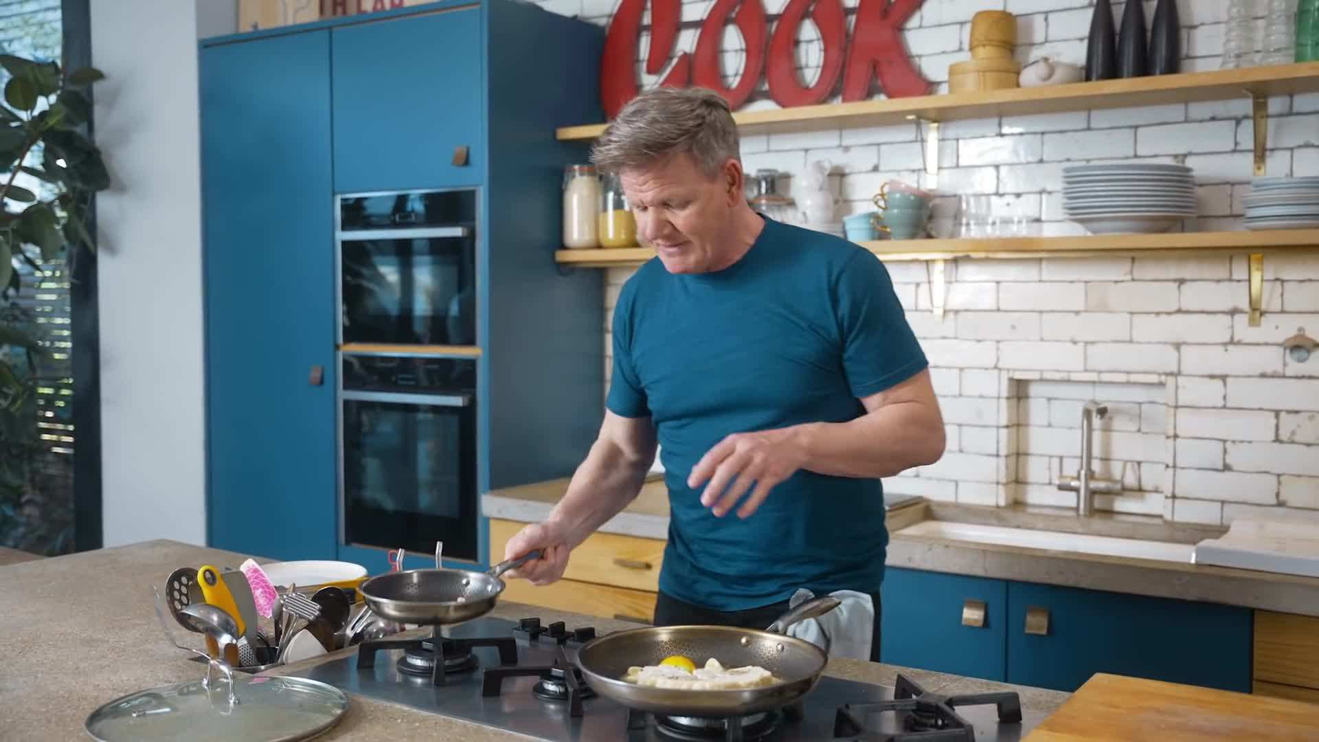 Gordon Ramsay adding flavorful spices to the cauliflower steaks