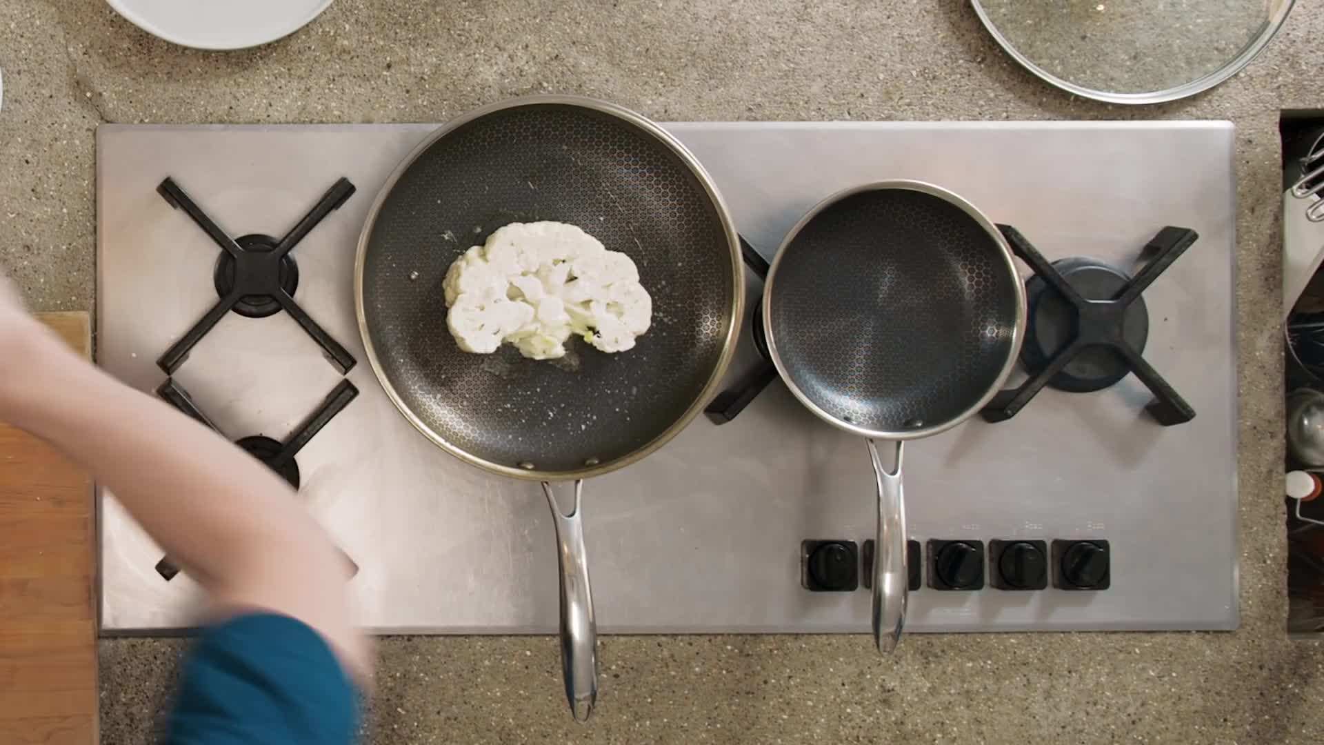 Delicious and colorful cauliflower steaks ready to be cooked