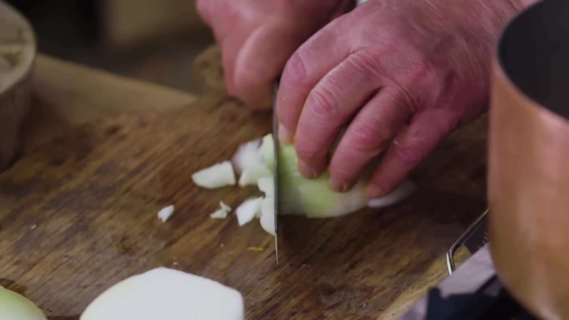 Peeling and dicing the pumpkin
